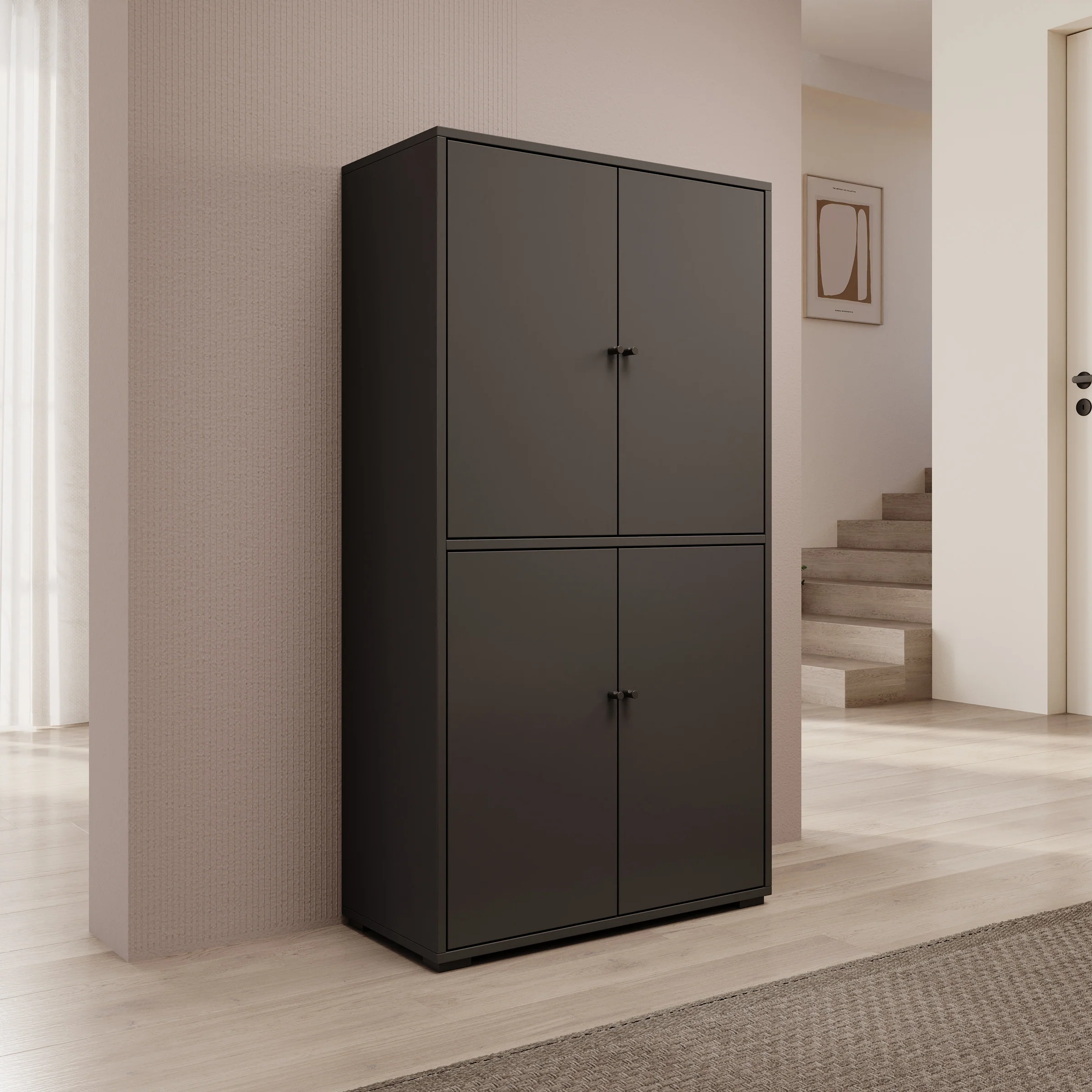 Deacon - Schoenenkast - Zwart - 70x33x131 cm