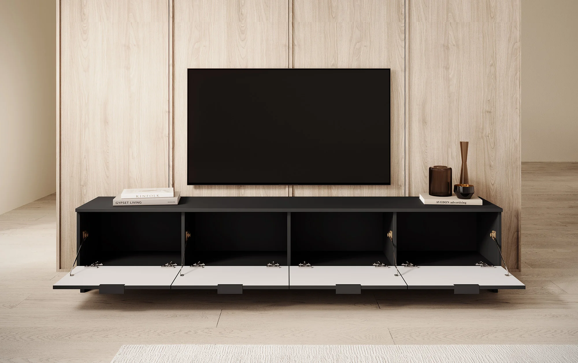 Delgado - TV-Meubel met 4 deuren - Mat zwart - 200 cm - Image 3