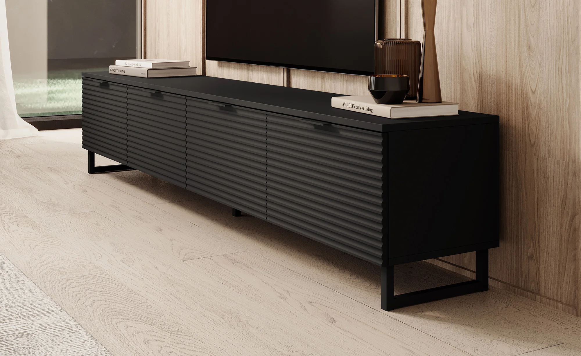 Delgado - TV-Meubel met 4 deuren - Mat zwart - 200 cm - Image 4