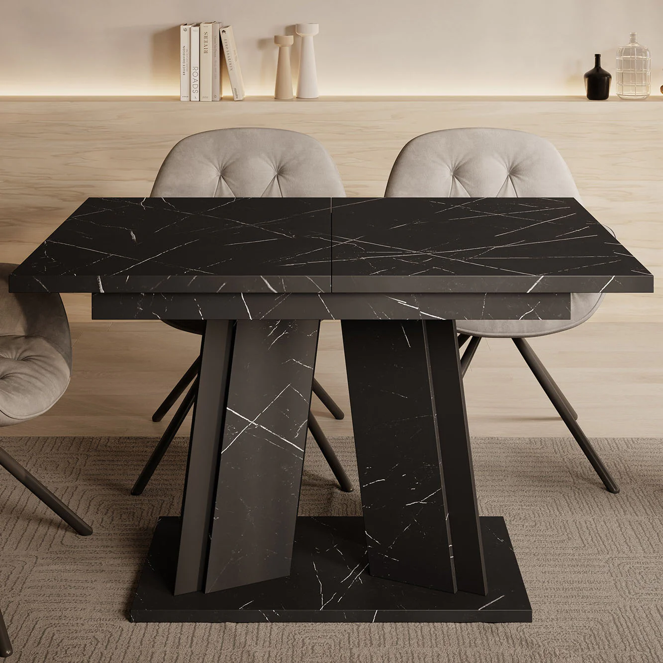 Delilah - Eetkamertafel - Zwart/marmerlook - 120x80x75 cm - Image 3
