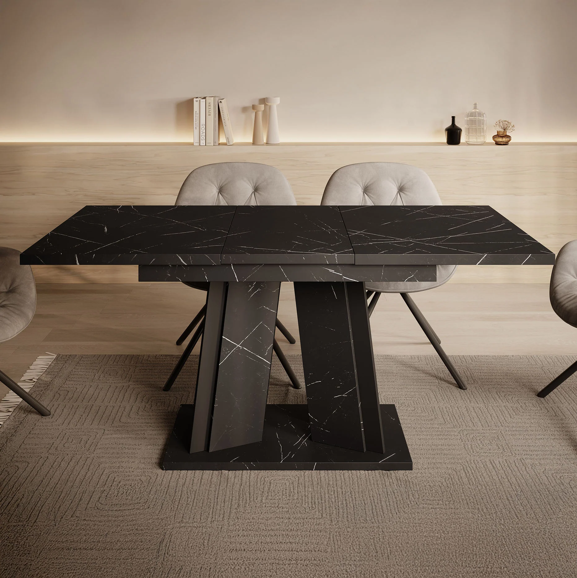Delilah - Eetkamertafel - Zwart/marmerlook - 120x80x75 cm - Image 4