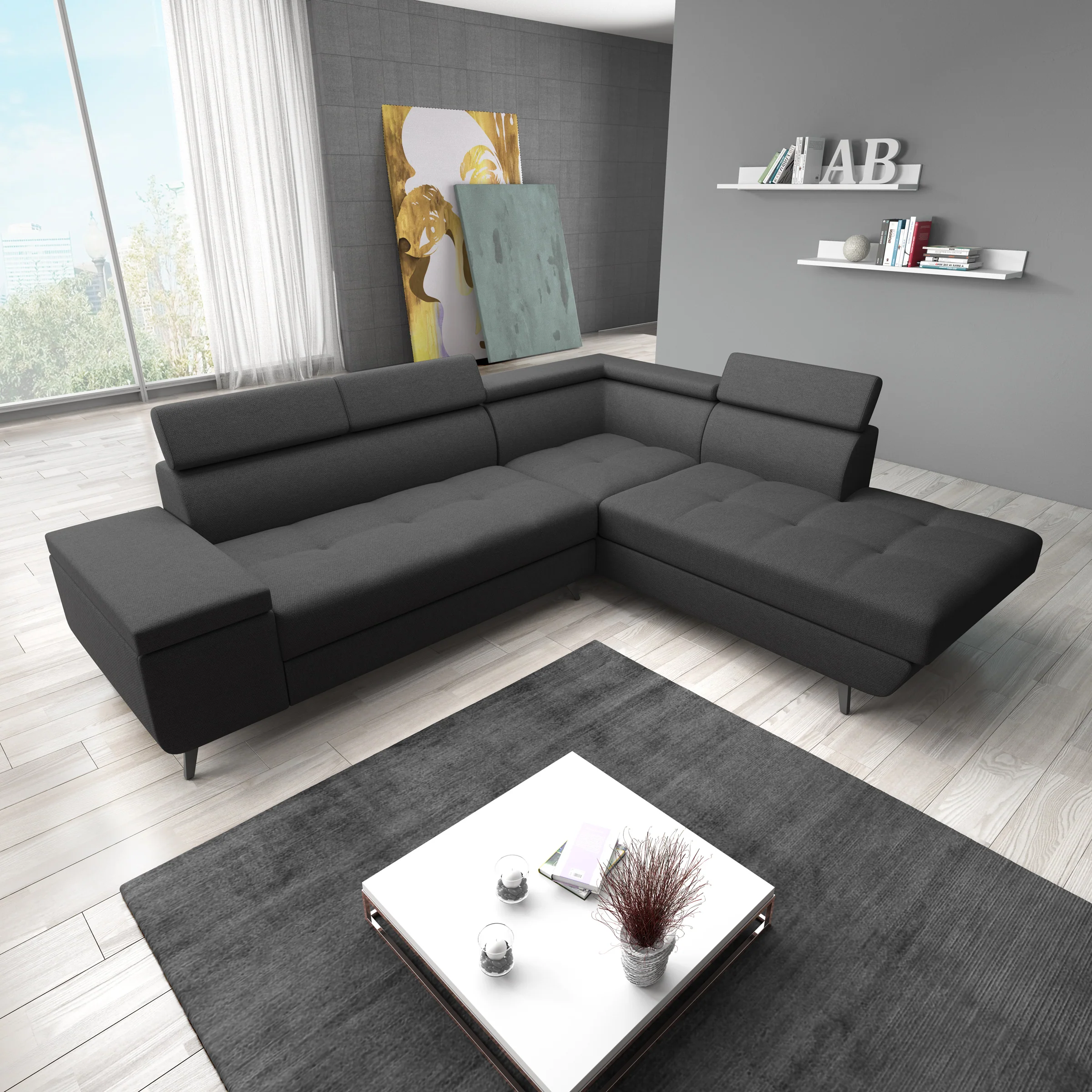 Destiny - Hoekbank 4-zits - Stof zwart - Rechts - 265x224x78 cm - Image 2