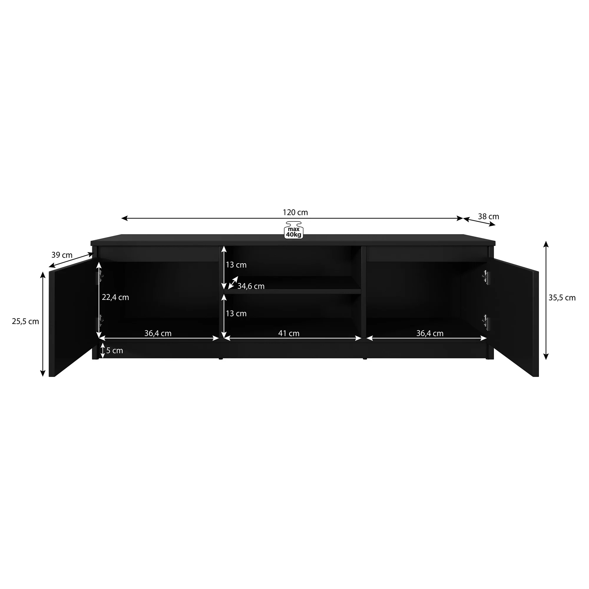Diaz - TV-Meubel - Zwart - 120x38x36 cm - Image 6
