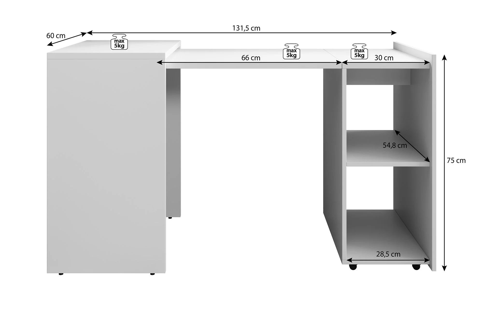 Dice - Bureau - Wit - 132x60 cm - Image 7