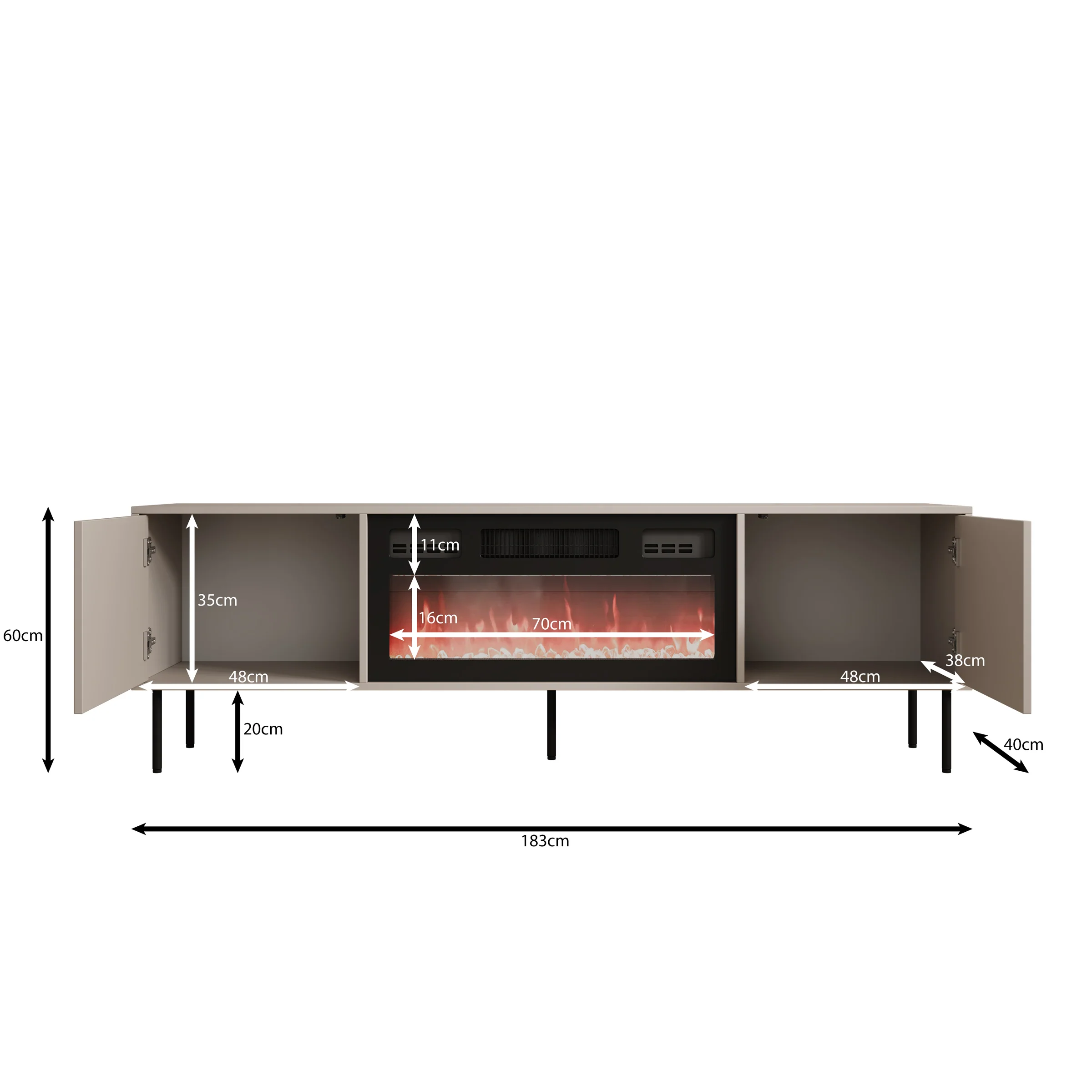 Dimora - TV-Meubel met sfeerhaard - Beige - 183x40x60 cm - Image 6