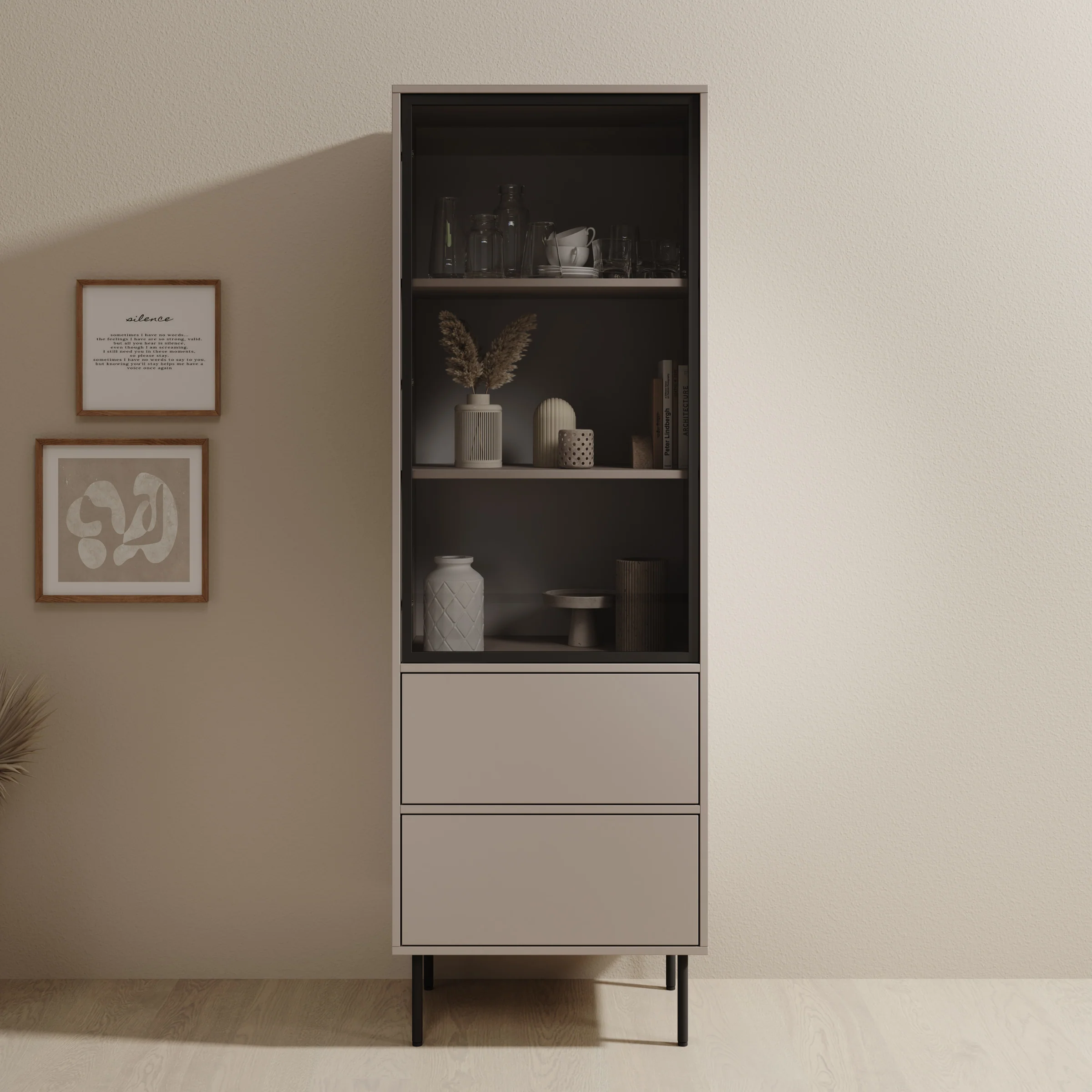 Dimora - Vitrinekast - Beige - 60x40x185 cm - Image 3