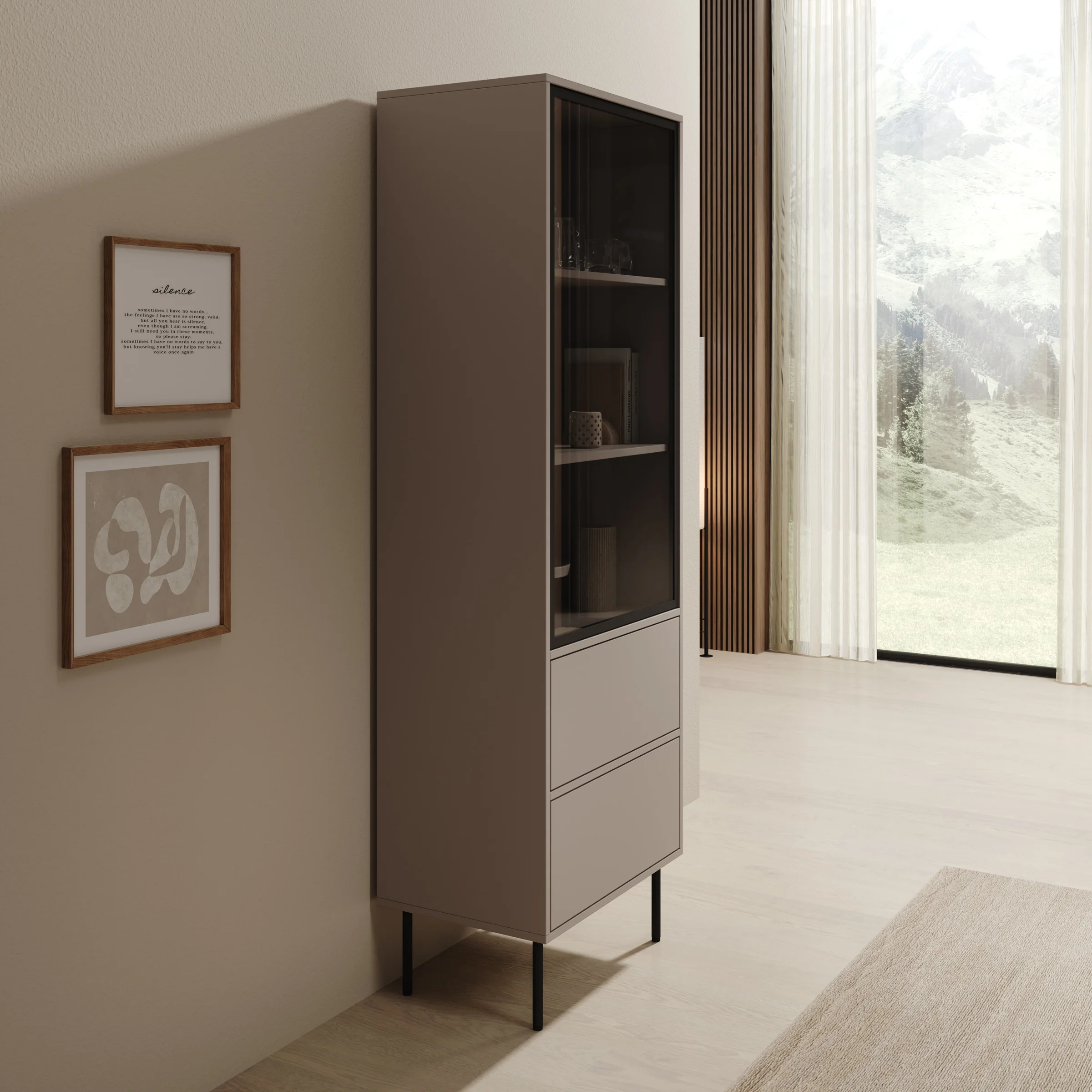 Dimora - Vitrinekast - Beige - 60x40x185 cm - Image 4