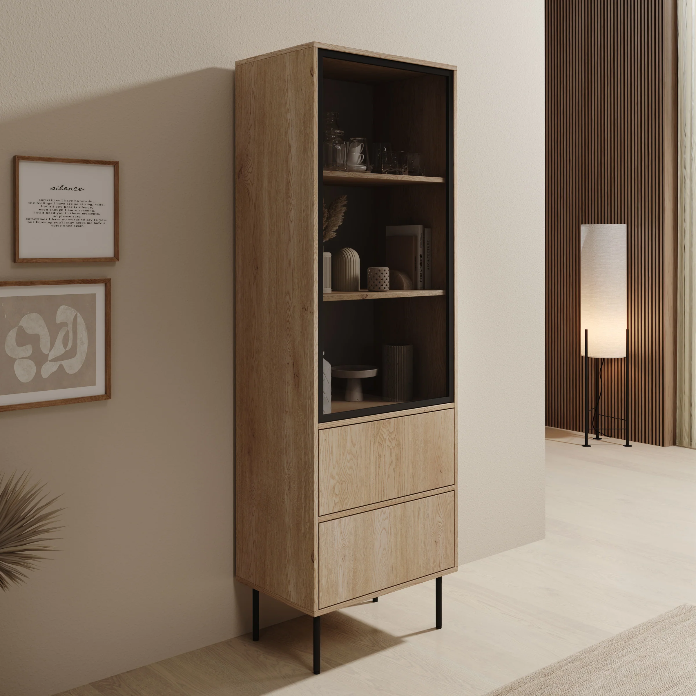 Dimora - Vitrinekast - Eikenpatroon - 60x40x185 cm