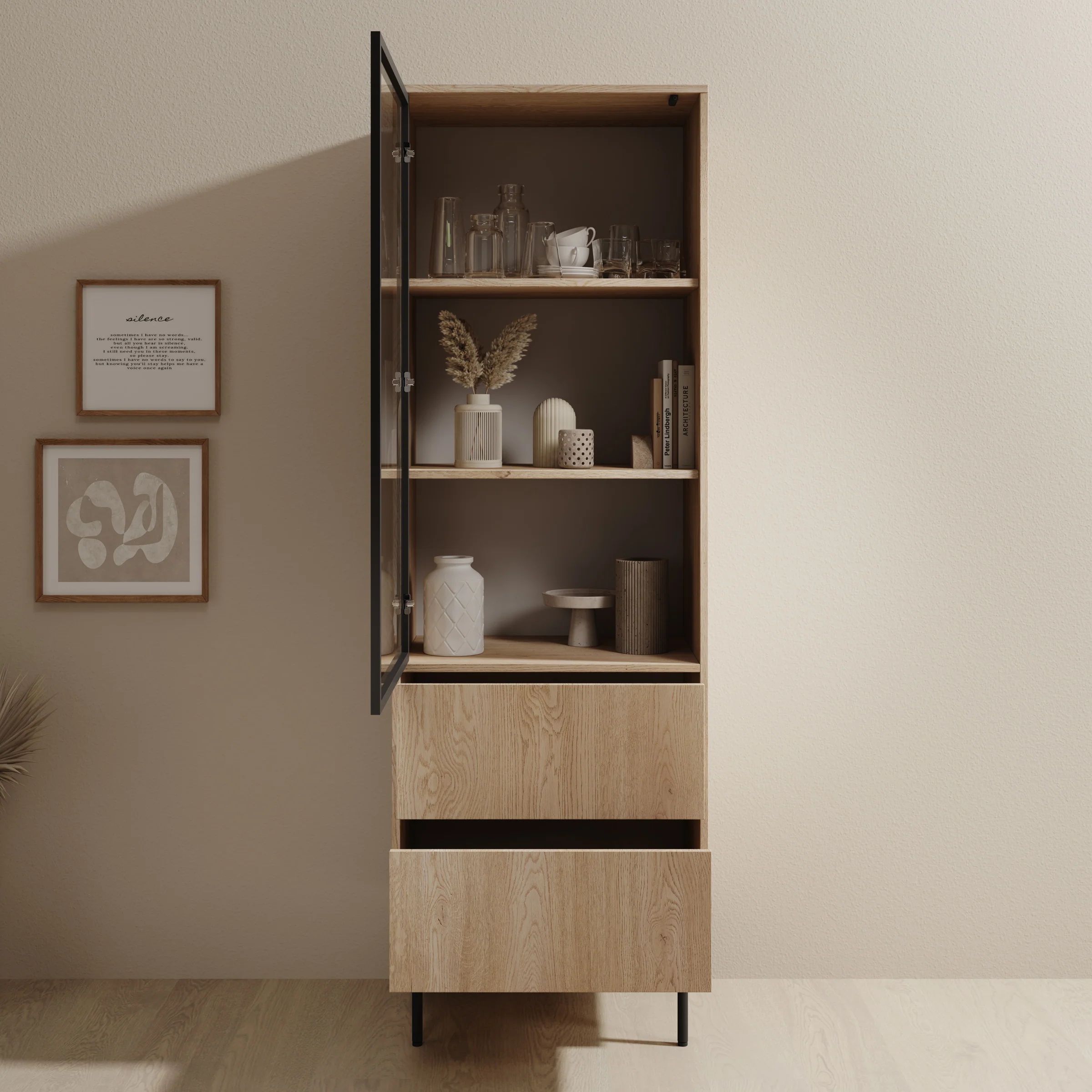 Dimora - Vitrinekast - Eikenpatroon - 60x40x185 cm - Image 2