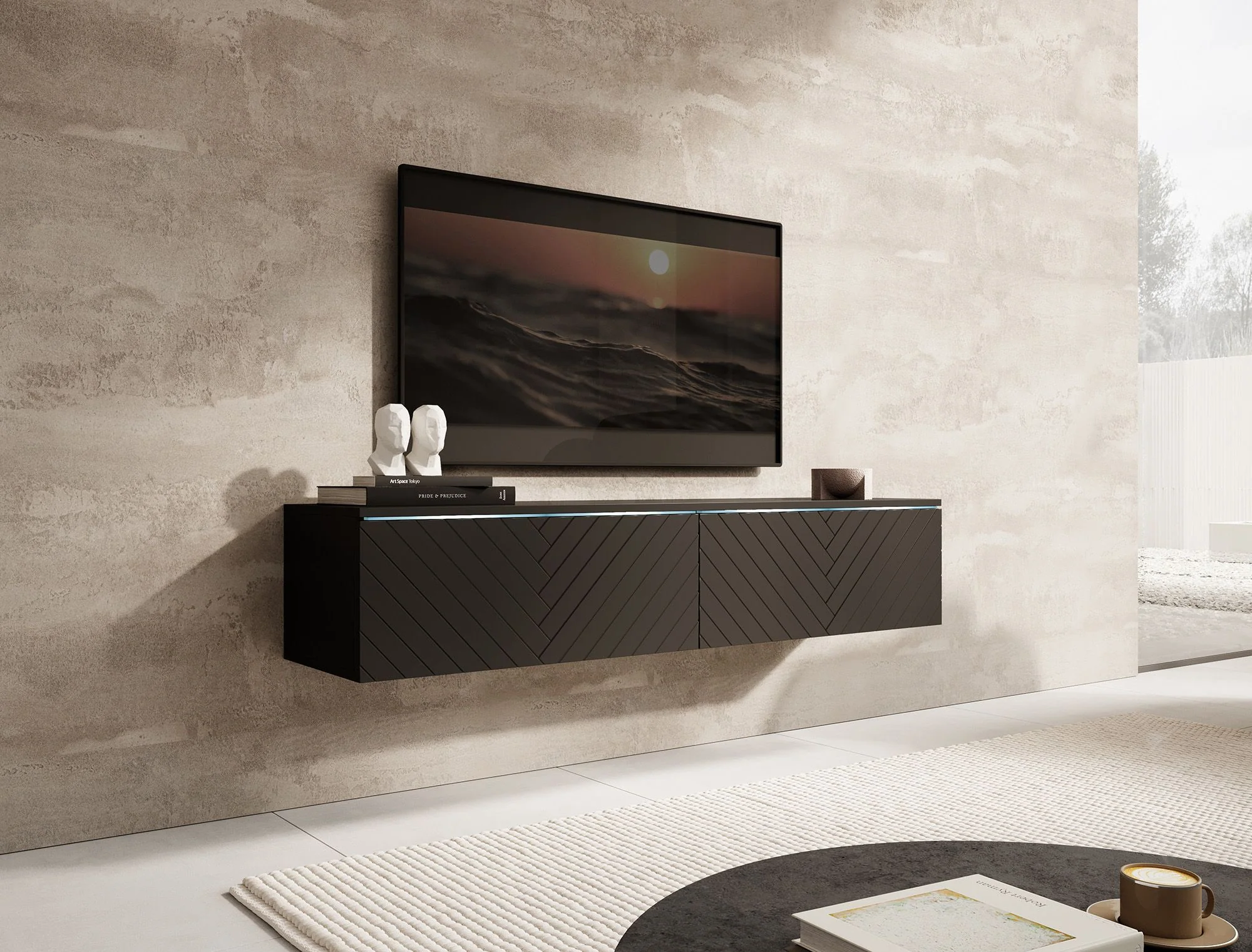 Dixon - TV-Meubel - Zwart visgraat - 140 cm