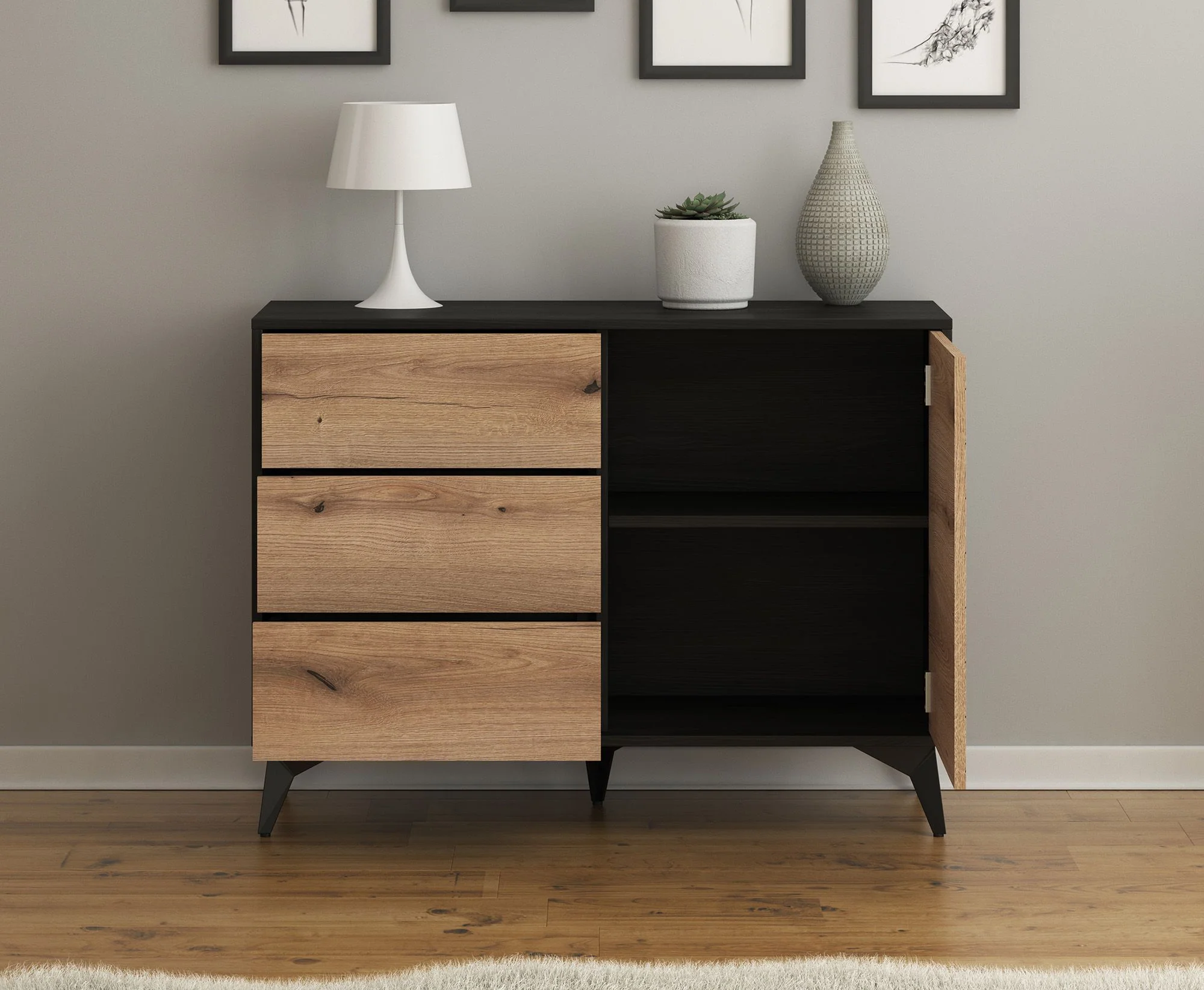 Dolores 3 - Dressoir - Eiken/zwart - 104x39x77 cm - Image 3