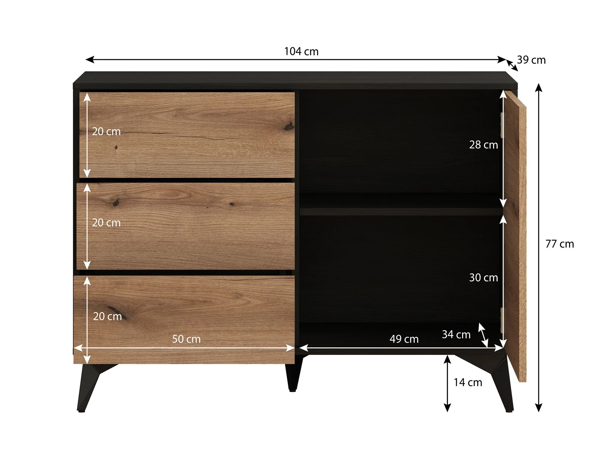Dolores 3 - Dressoir - Eiken/zwart - 104x39x77 cm - Image 5