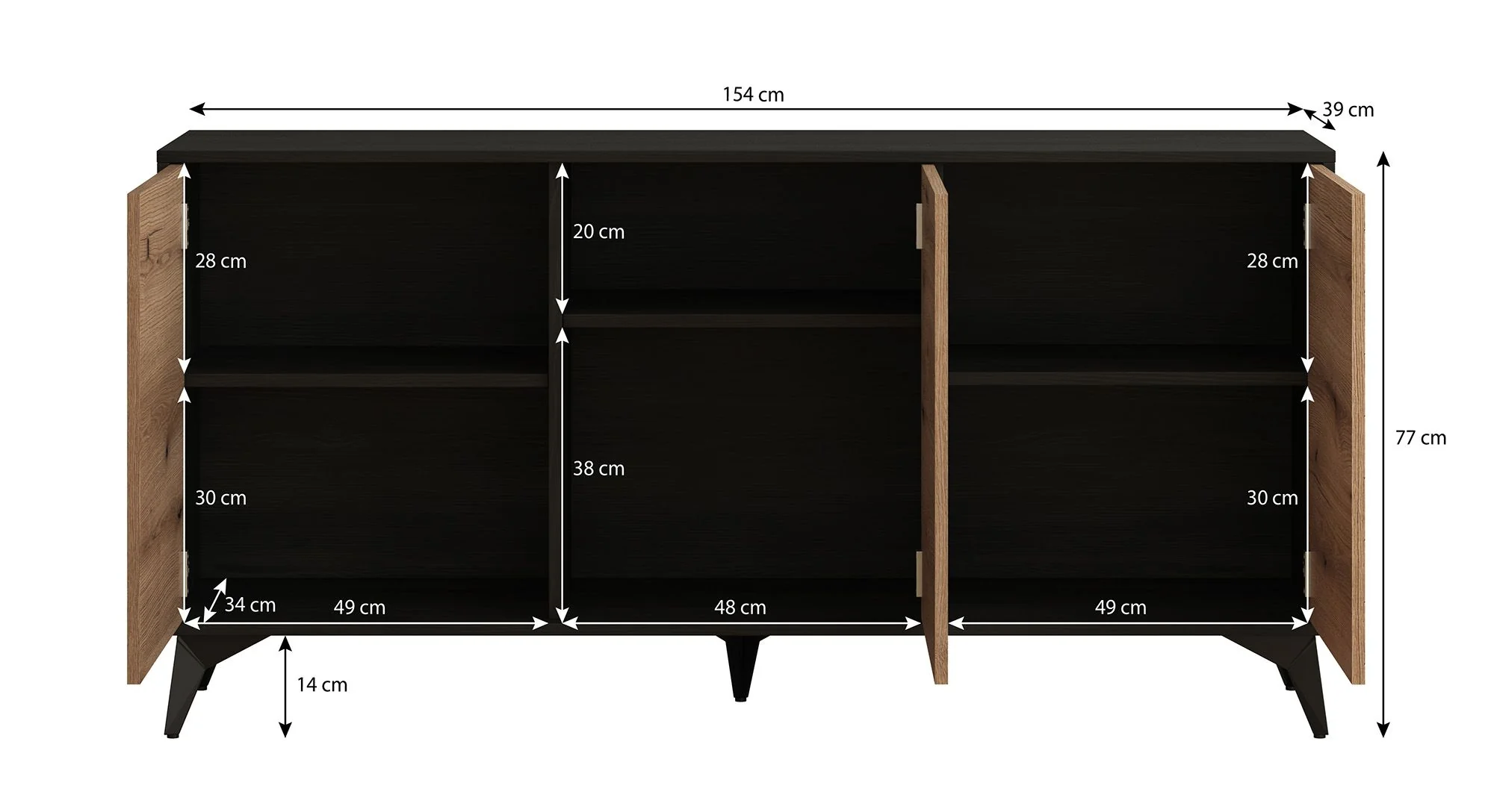 Dolores - Dressoir - Eiken/zwart - 154x39x77 cm - Image 5