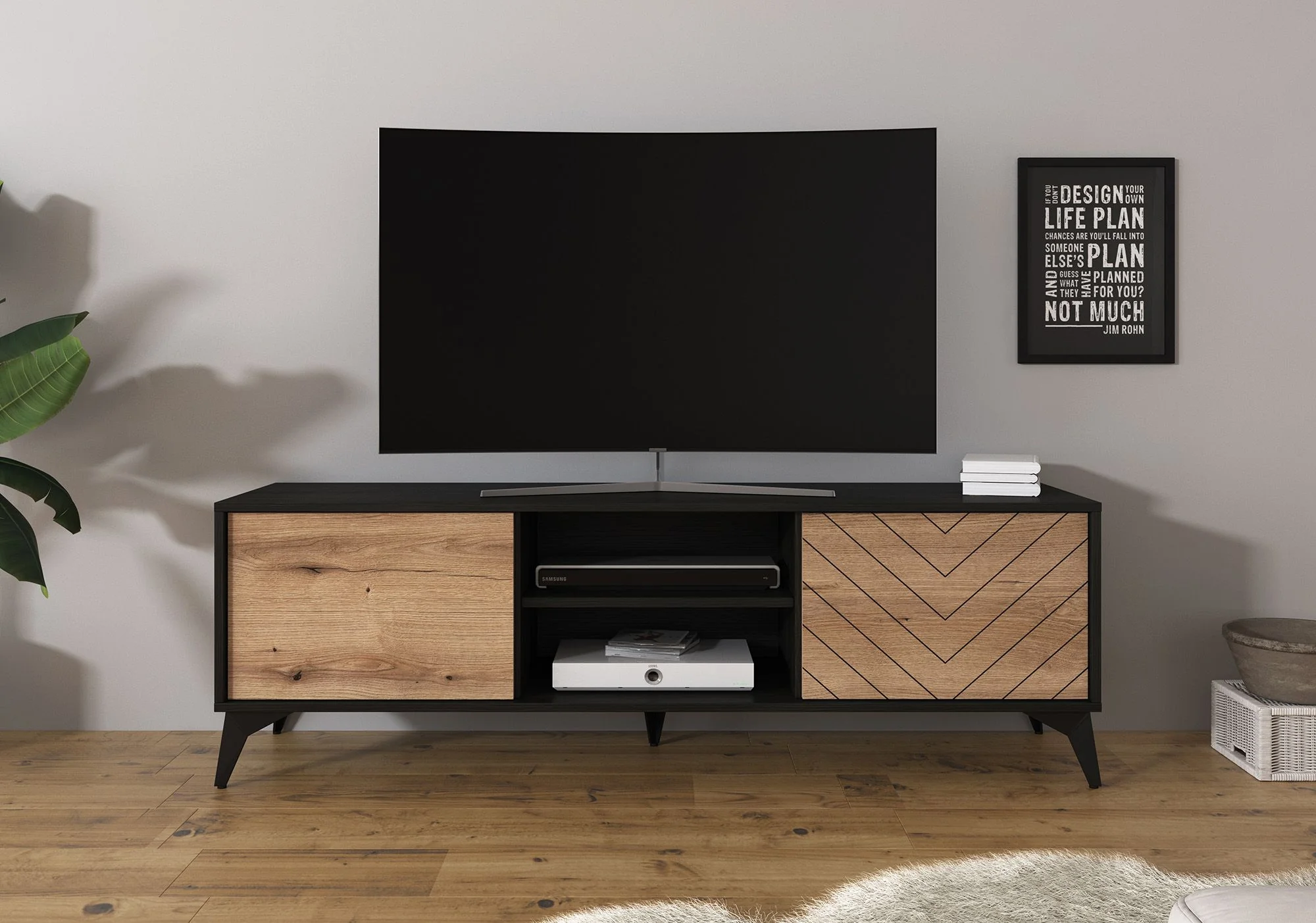 Dolores - TV-Meubel - Eiken/zwart - 154 cm - Image 2