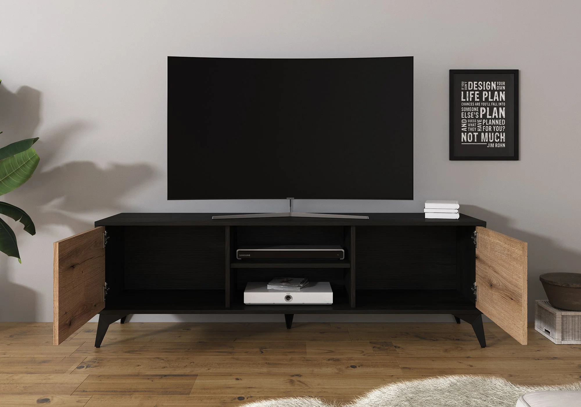 Dolores - TV-Meubel - Eiken/zwart - 154 cm - Image 3
