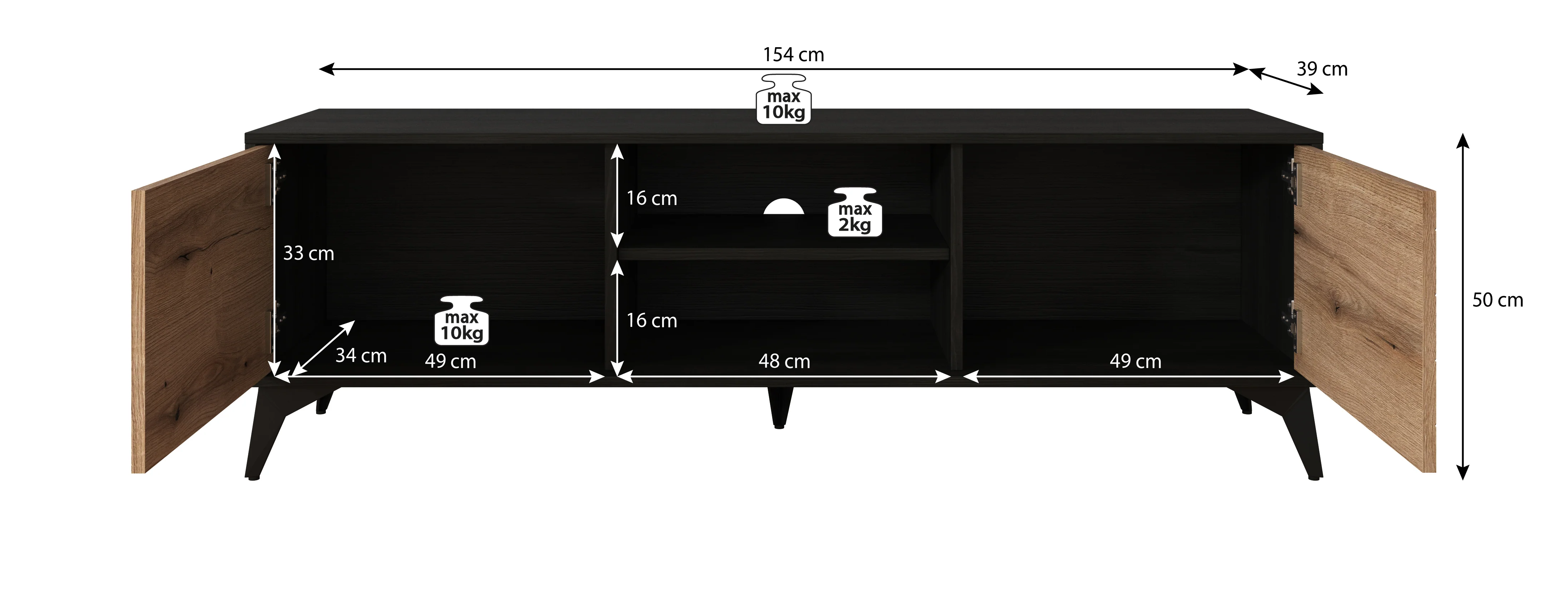 Dolores - TV-Meubel - Eiken/zwart - 154 cm - Image 5