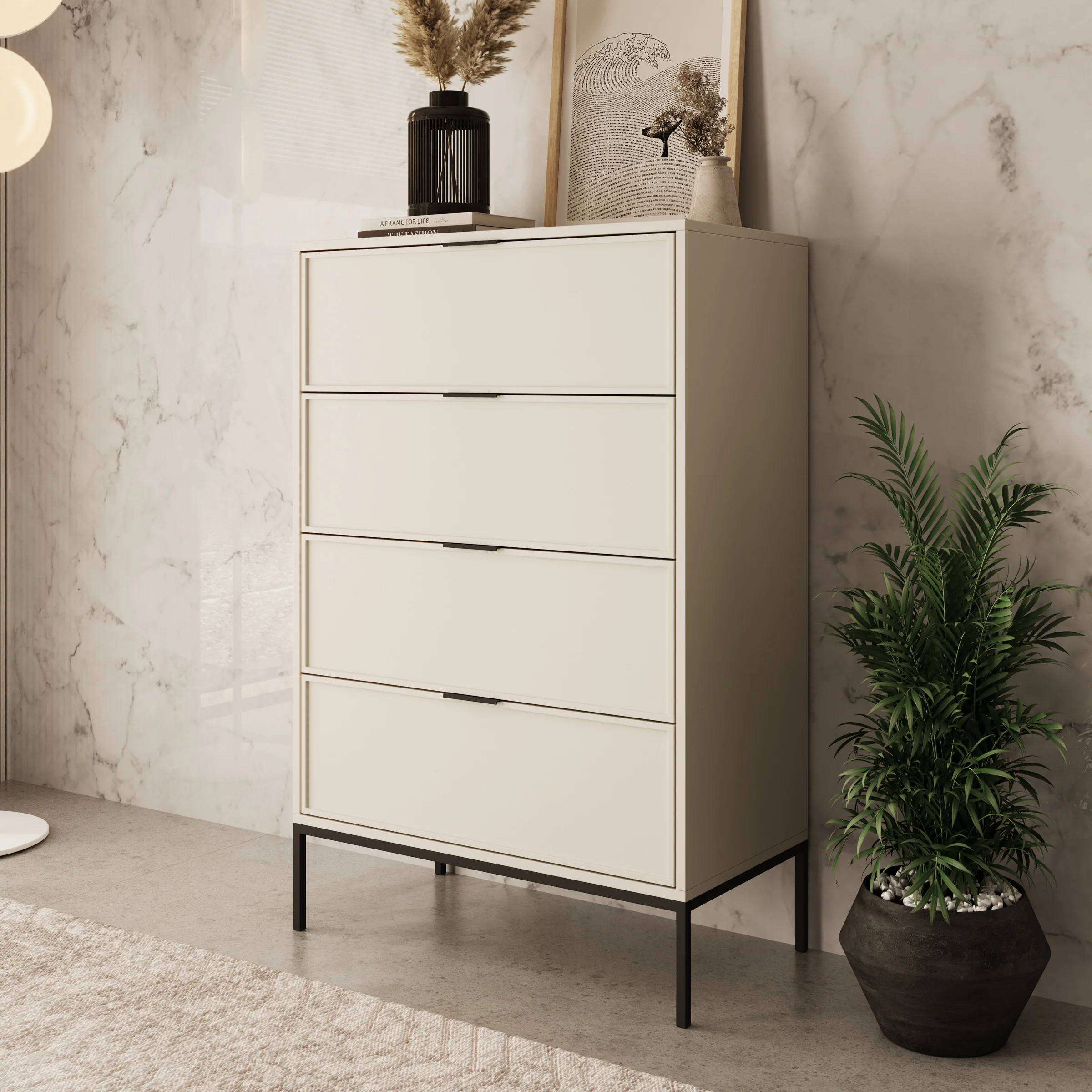 Dominica - Ladekast met 4 lades - Beige - 76x40x115 cm