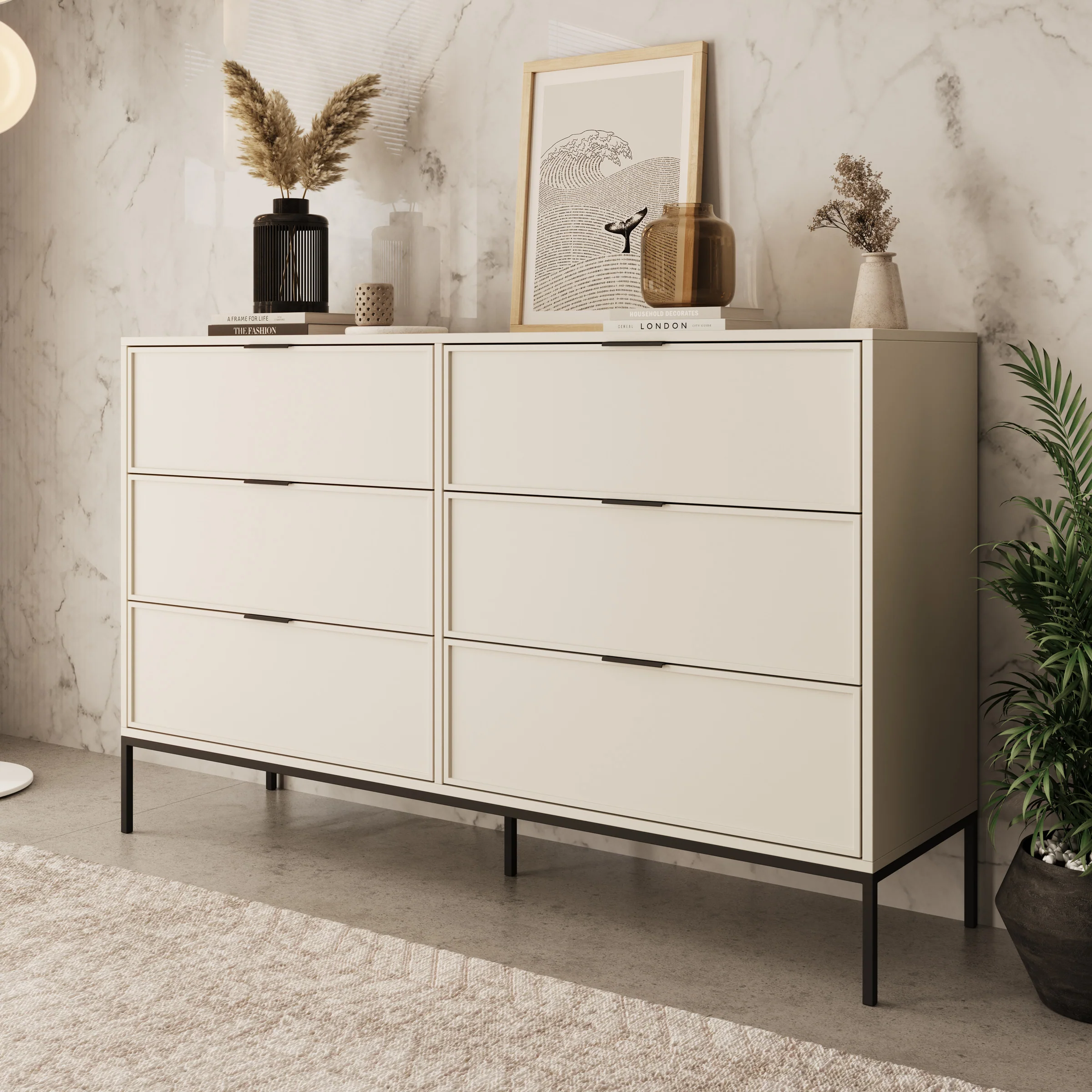 Dominica - Ladekast met 6 lades - Beige - 150x40x92 cm