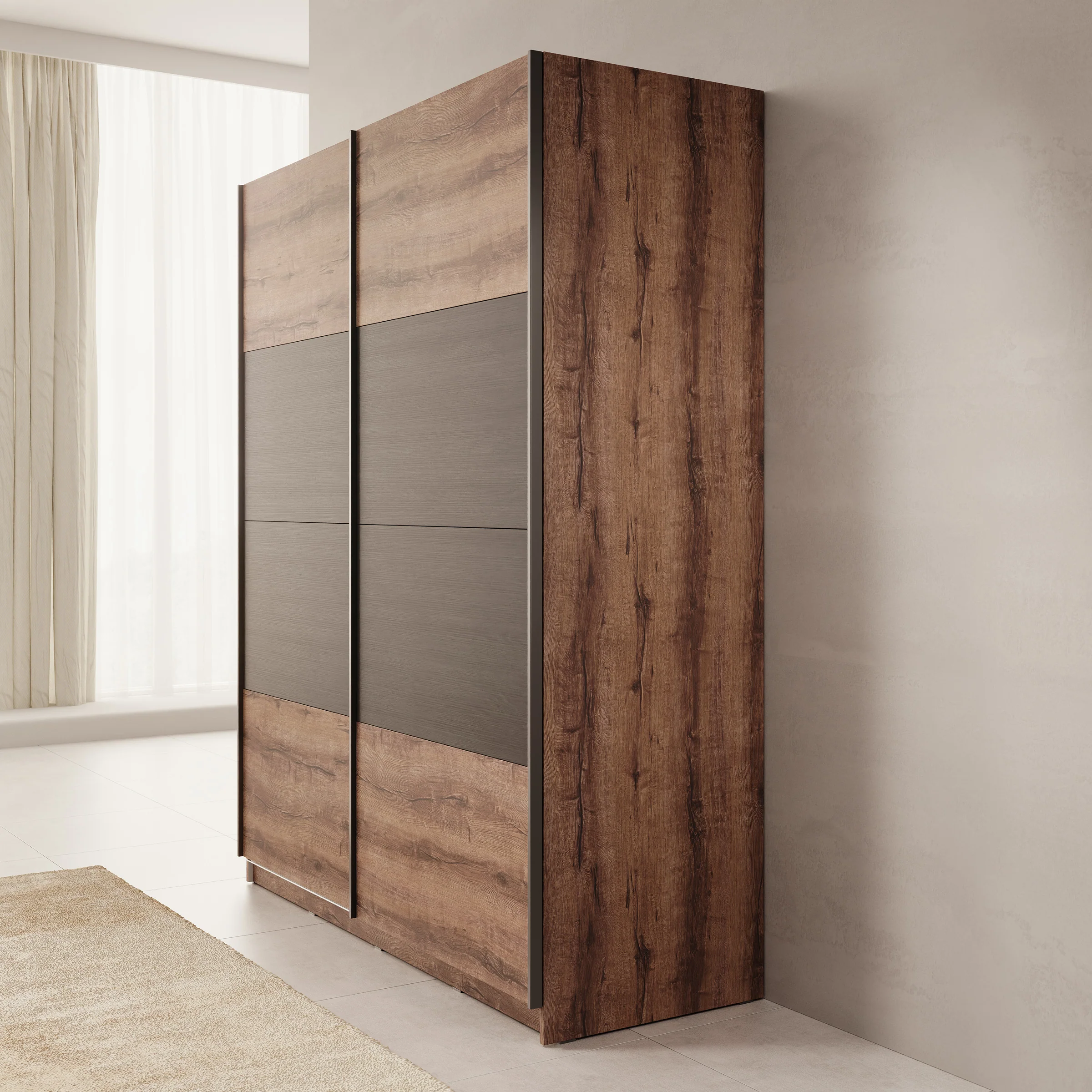 Duvano - Kledingkast 2 schuifdeuren - Eikenpatroon - 170x61x210 cm - Image 4