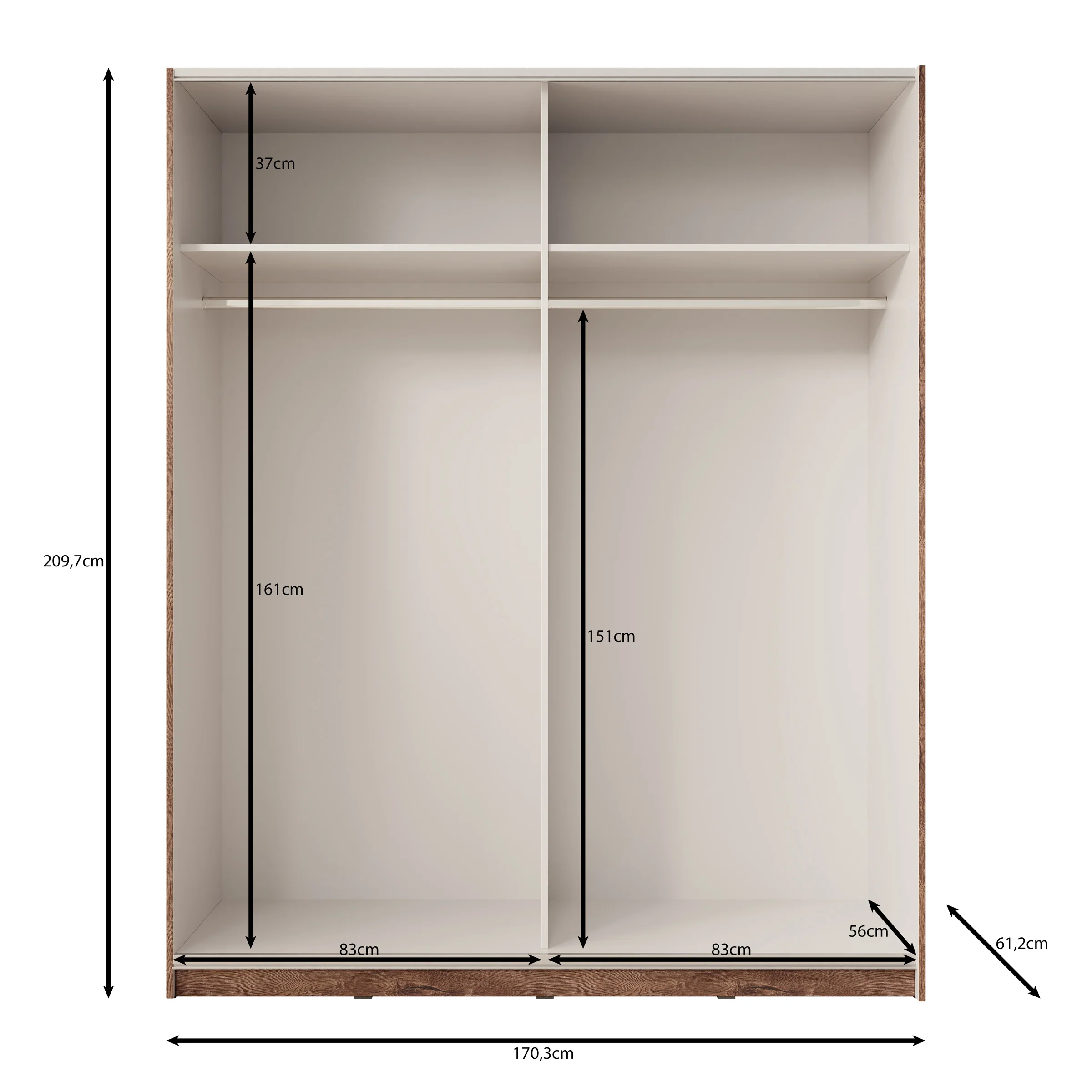 Duvano - Kledingkast 2 schuifdeuren - Eikenpatroon - 170x61x210 cm - Image 5