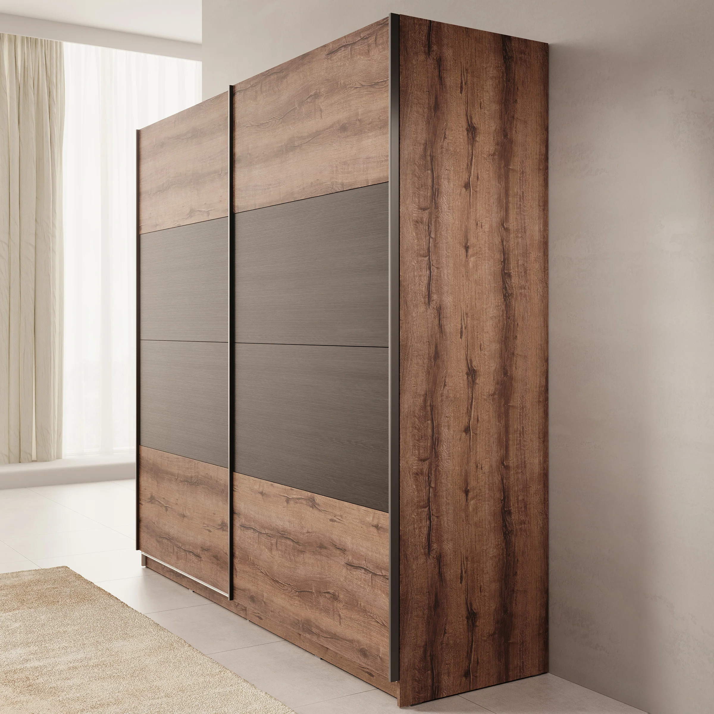 Duvano - Kledingkast 2 schuifdeuren - Eikenpatroon - 220x61x210 cm - Image 4