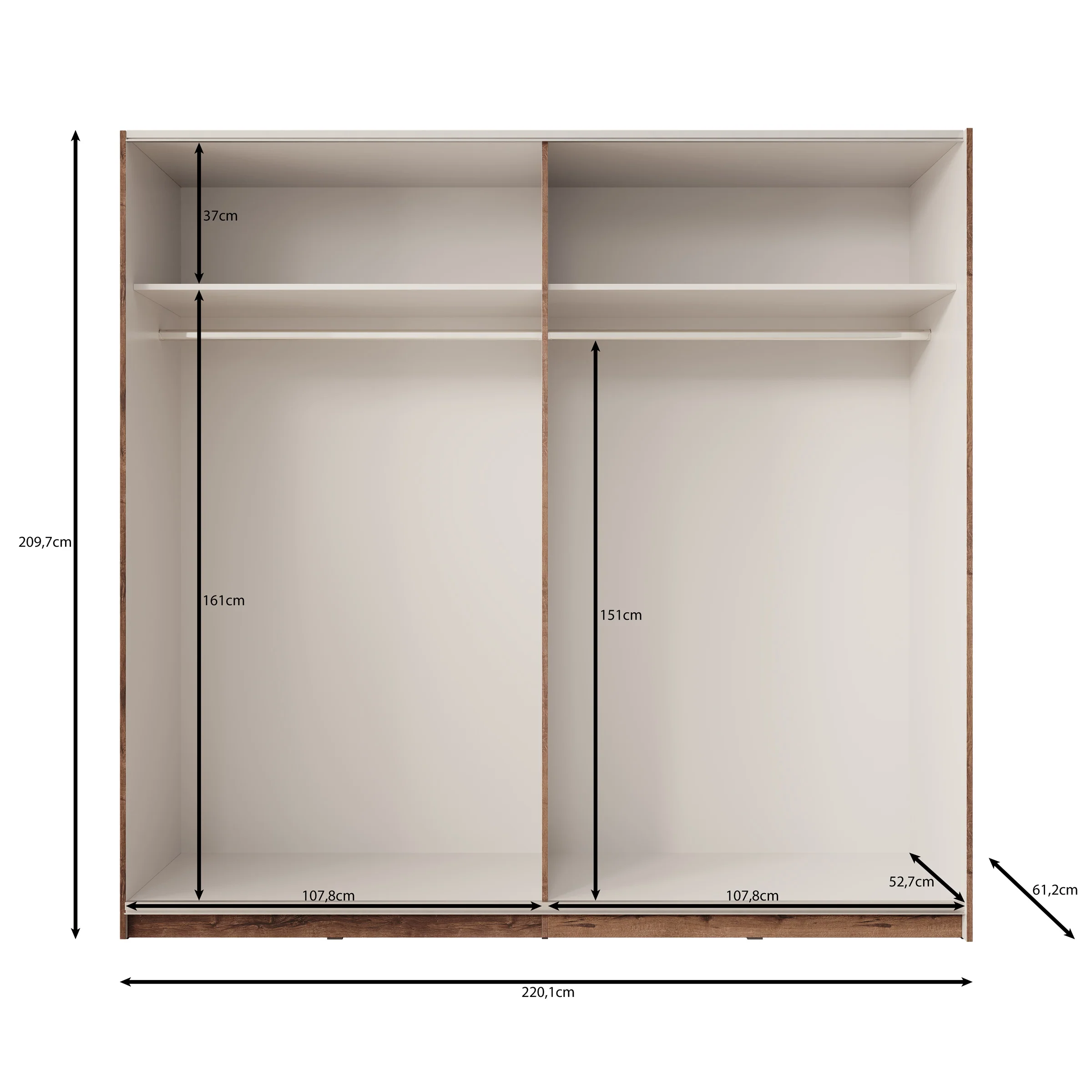 Duvano - Kledingkast 2 schuifdeuren - Eikenpatroon - 220x61x210 cm - Image 5
