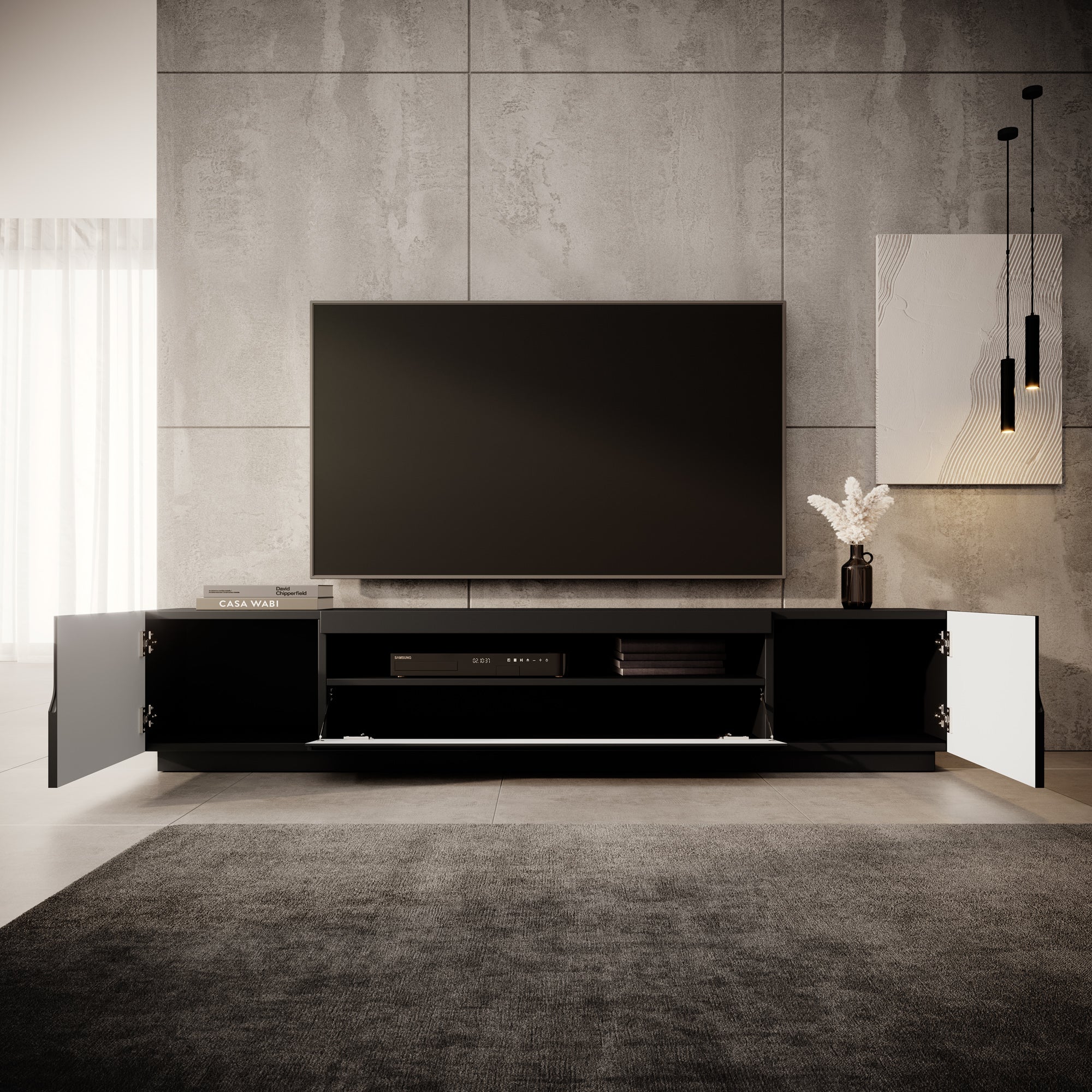 Dylan - TV-Meubel - Mat zwart - 200x37x36 cm - Image 6