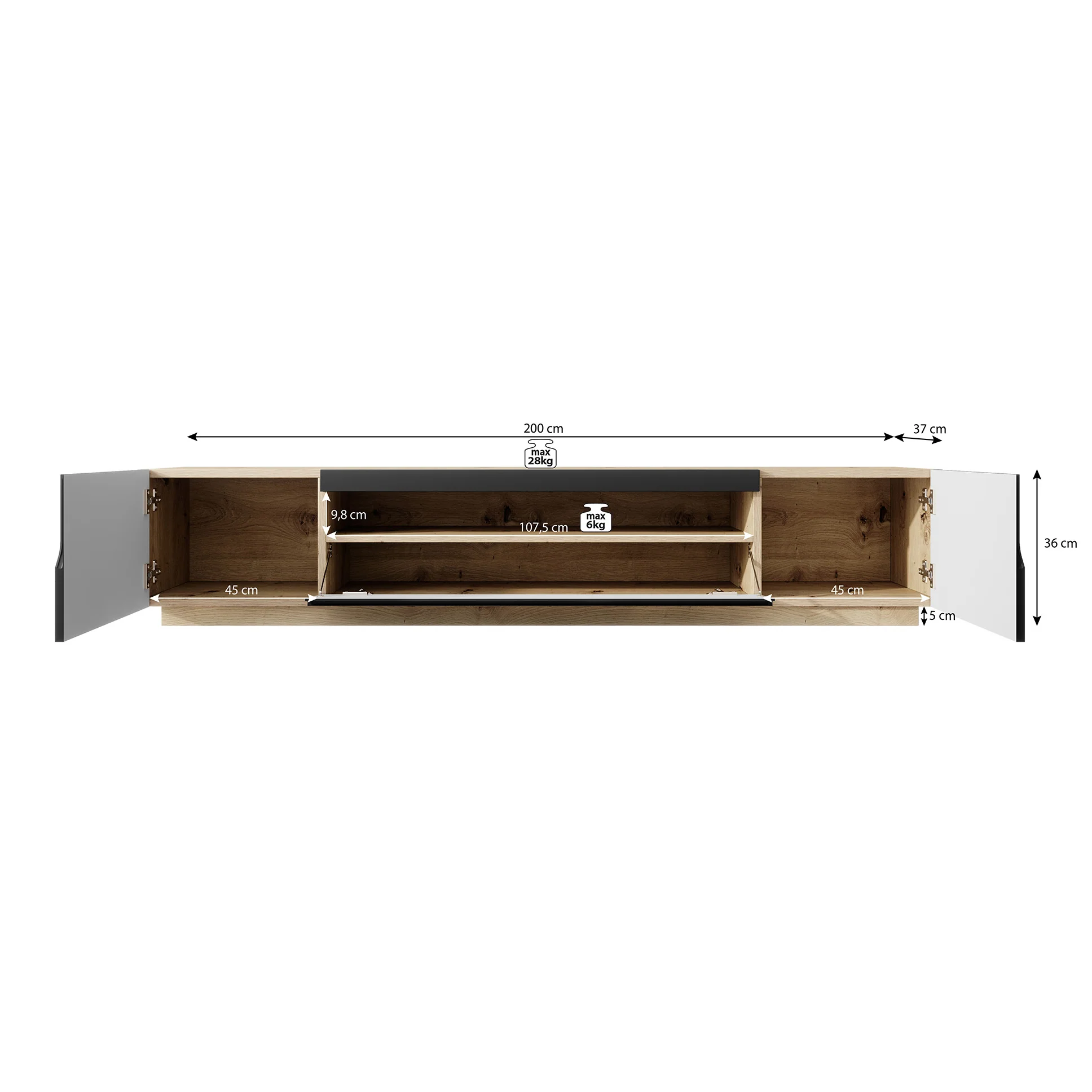 Dylan - TV-Meubel - Mat zwart - 200x37x36 cm - Image 9