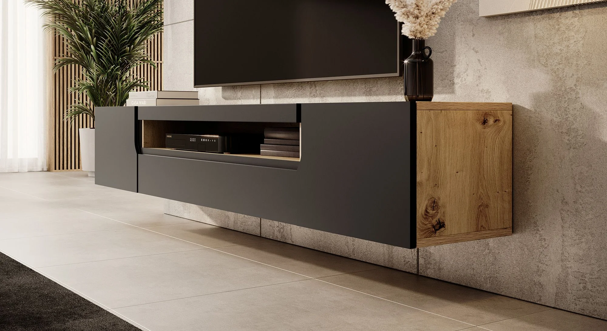Dylan - TV-Meubel - Mat zwart/eiken - 200 cm - Image 7