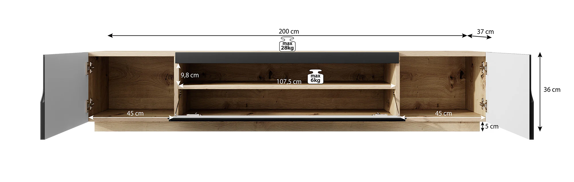 Dylan - TV-Meubel - Mat zwart/eiken - 200 cm - Image 9