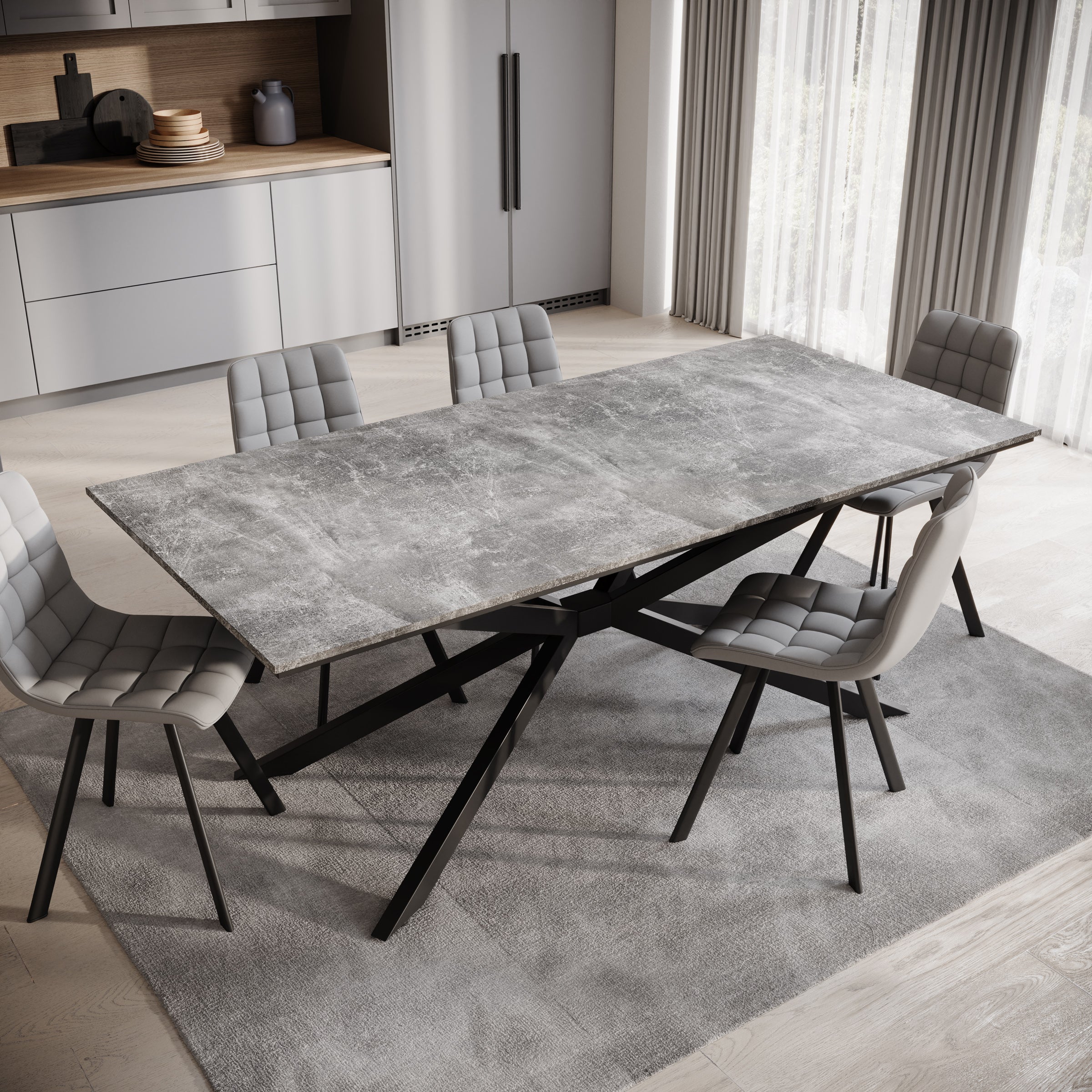 Faithley - Eetkamertafel - Betonlook - 190x90x74 cm - Image 3