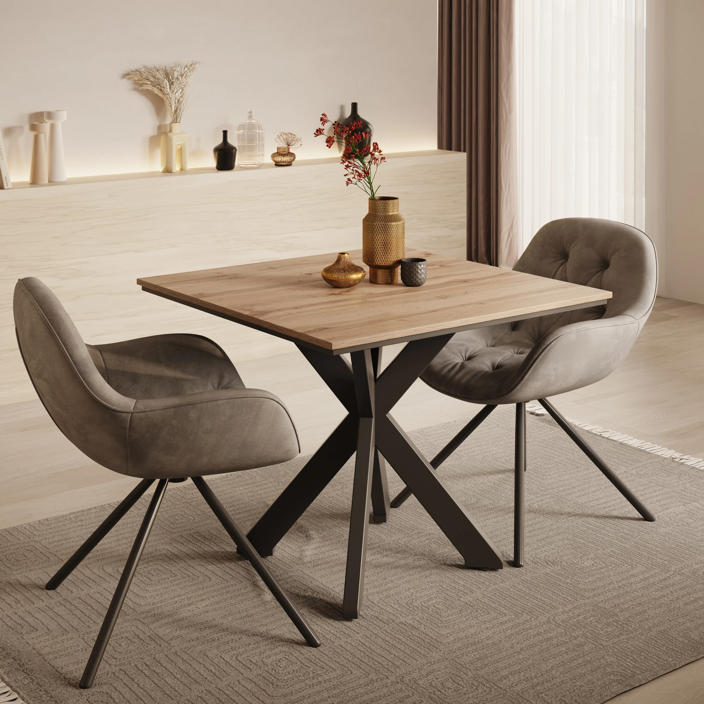 Pacey - Eetkamertafel - Eiken - 90x90x74 cm