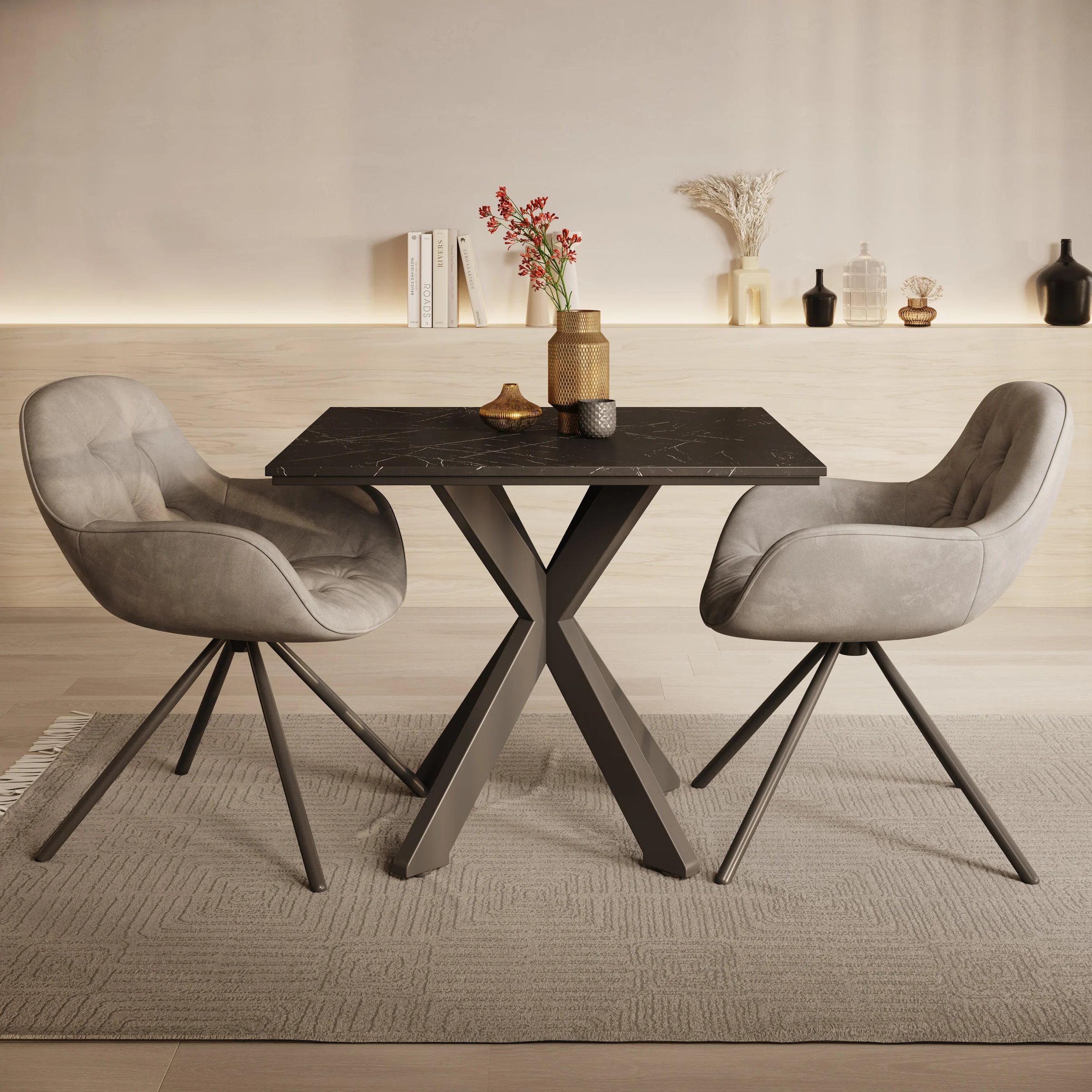 Pacey - Eetkamertafel - Zwart marmerlook - 90x90x74 cm - Image 2