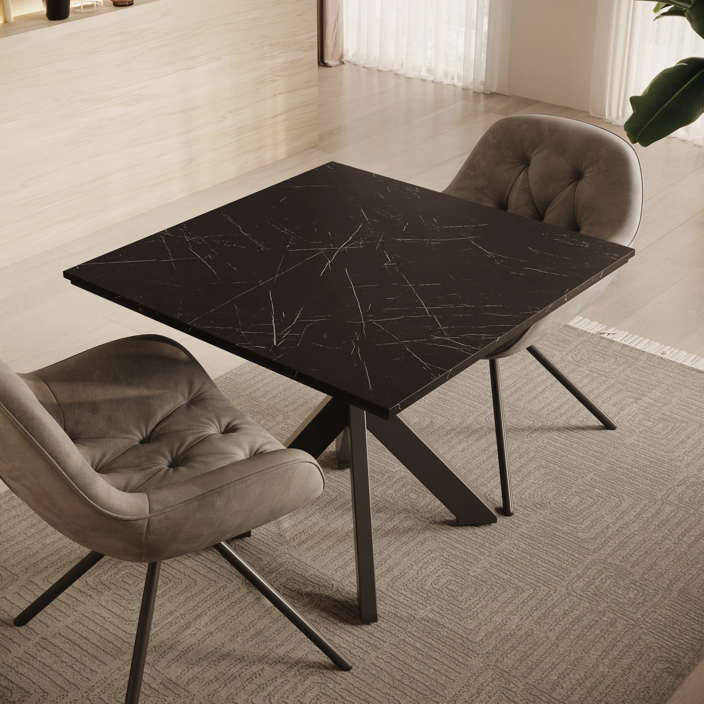 Pacey - Eetkamertafel - Zwart marmerlook - 90x90x74 cm - Image 3