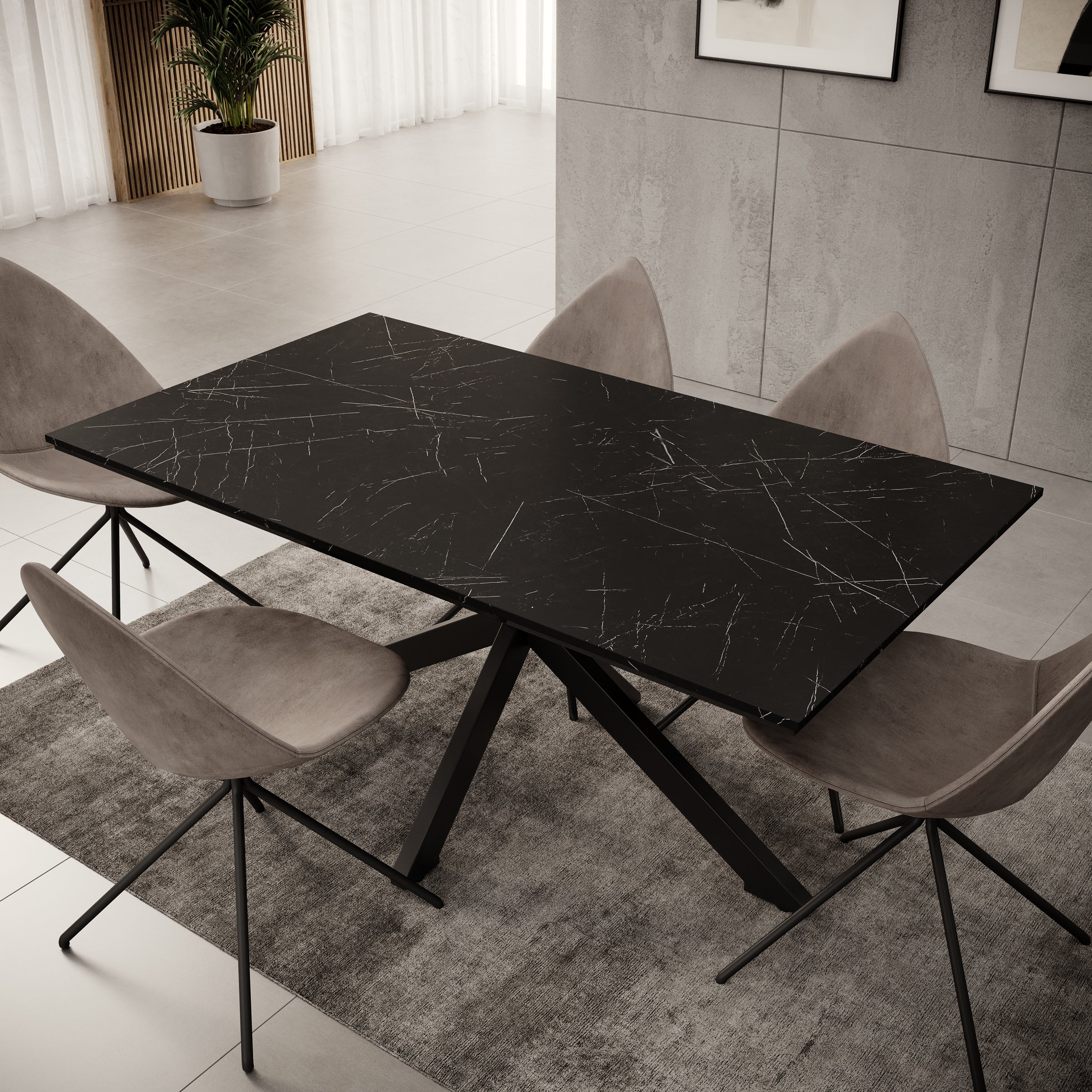 Wabe - Eetkamertafel - Zwart marmerlook - 160x90x74 cm - Image 3