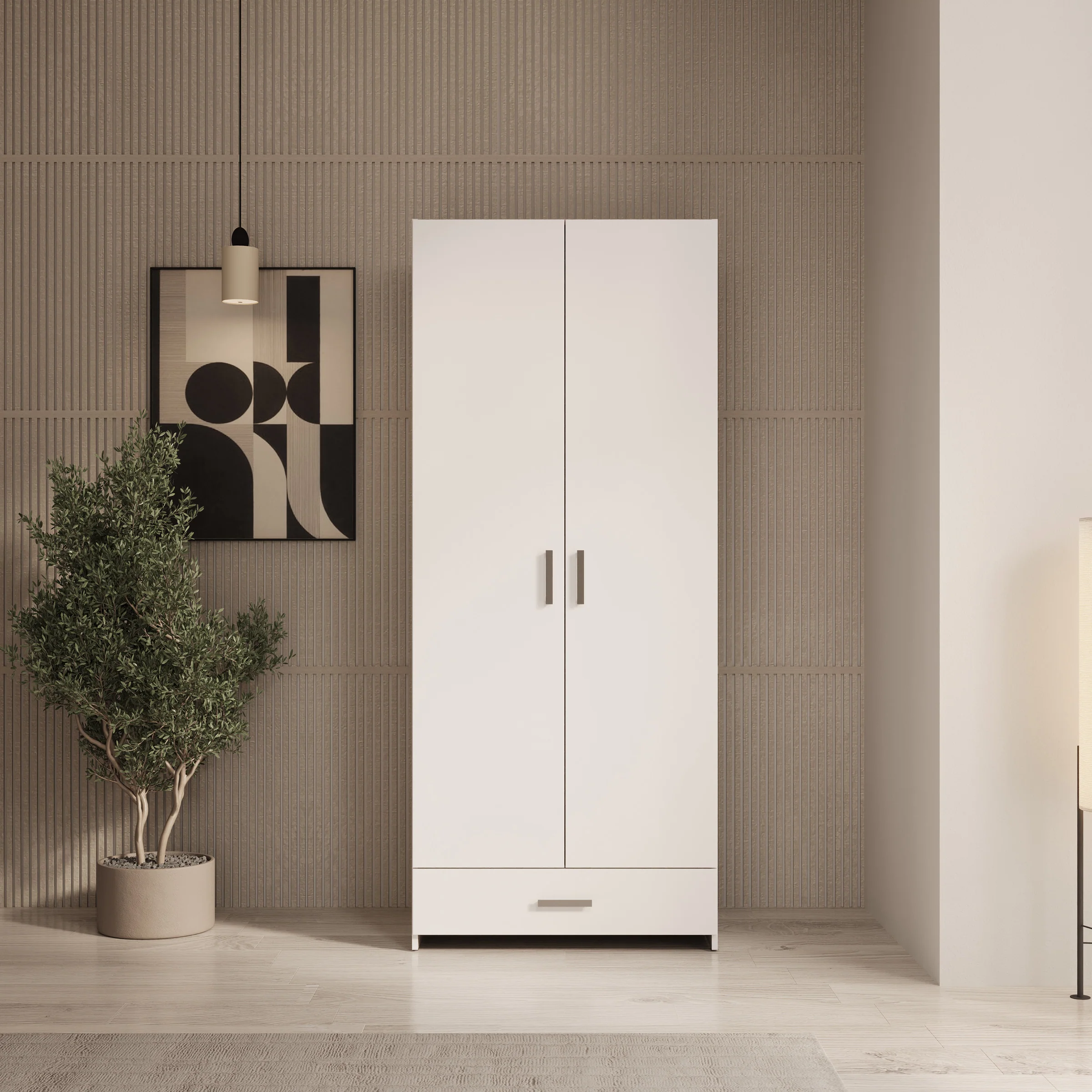 Elario - Kledingkast met 2 deuren - Wit - 80x54x191 cm - Image 3