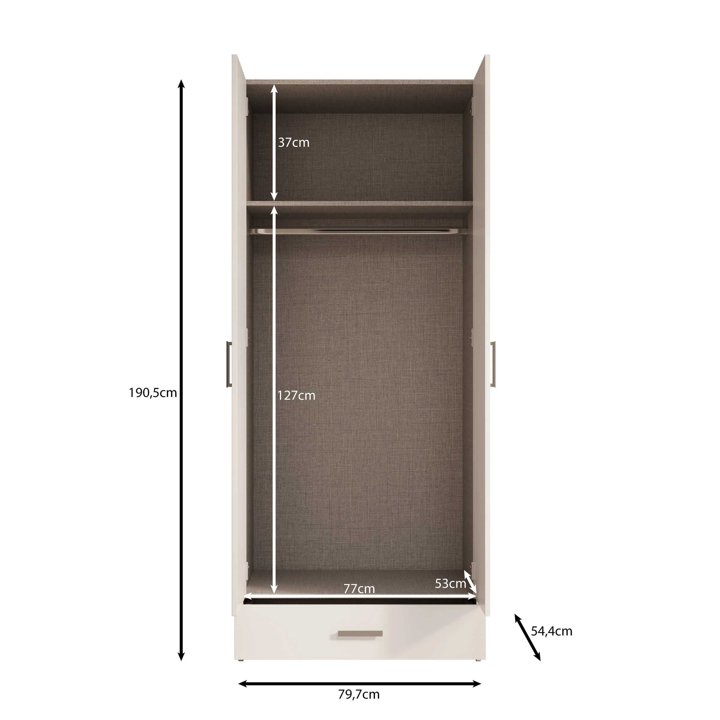 Elario - Kledingkast met 2 deuren - Wit - 80x54x191 cm - Image 5
