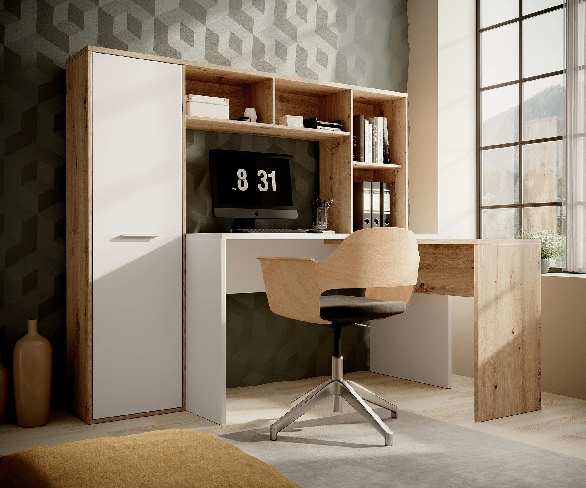 Elze - Bureau - Eiken/wit - 173x117 cm