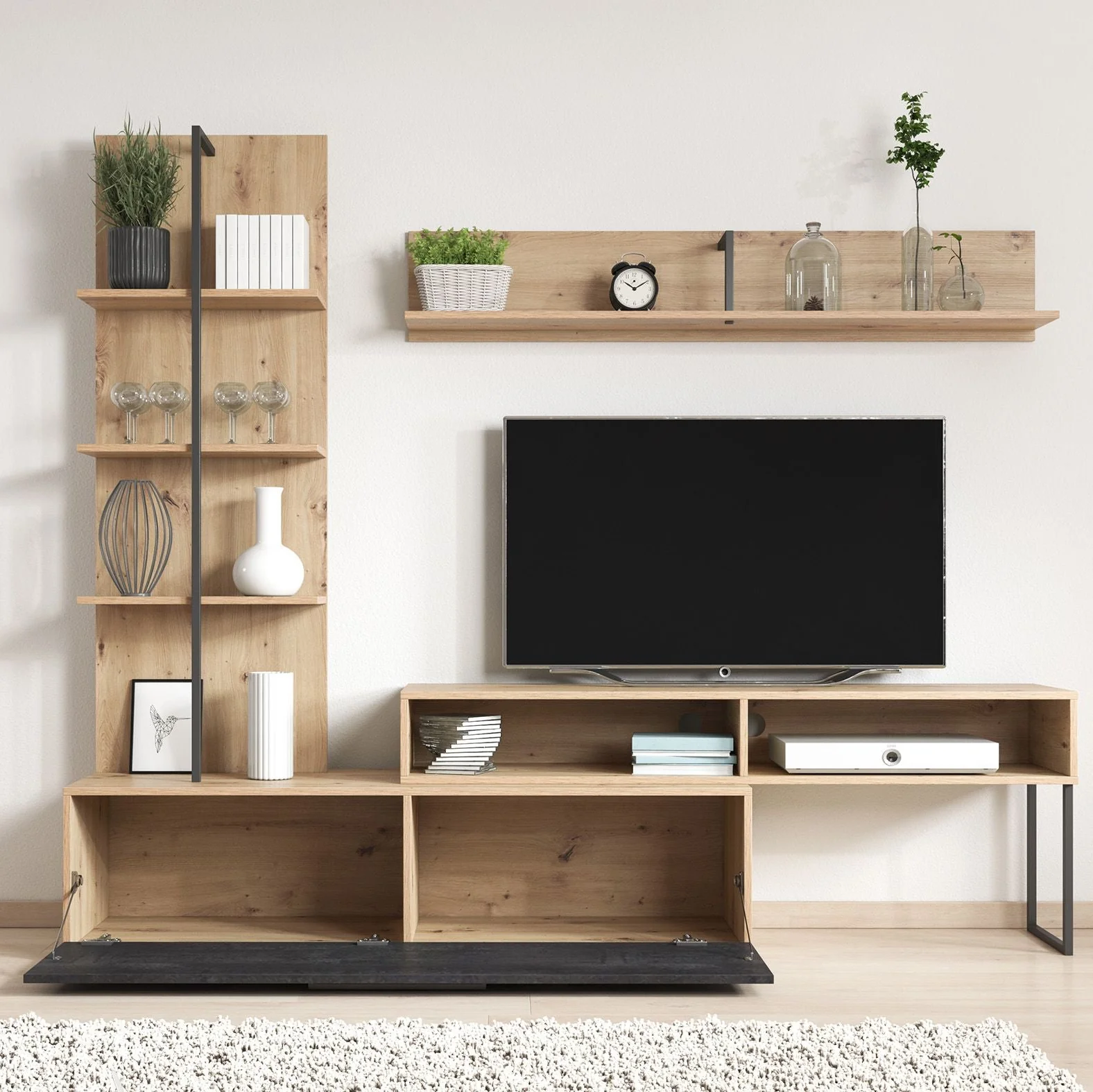 Emerson - Wandmeubel - Zwart/eiken - 205x42x173 cm - Image 2