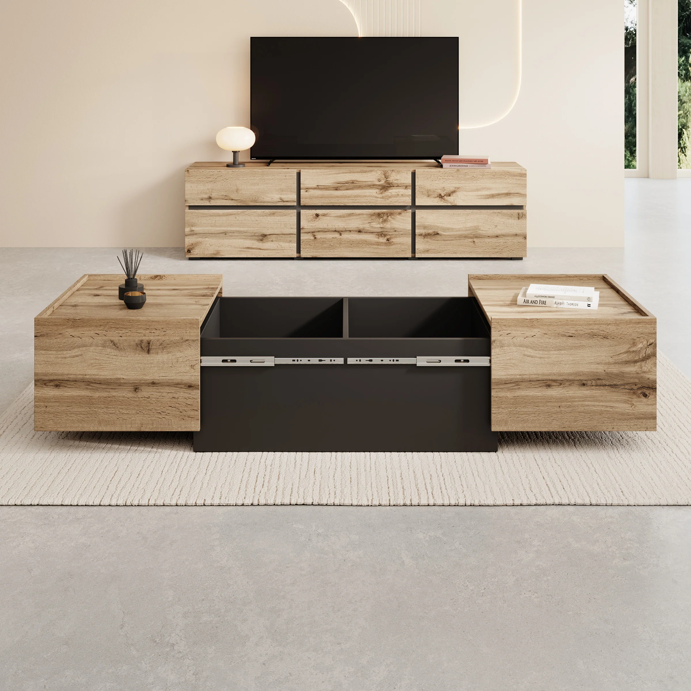 Emino - Salontafel - Eikenpatroon - 90x58x38 cm - Image 2