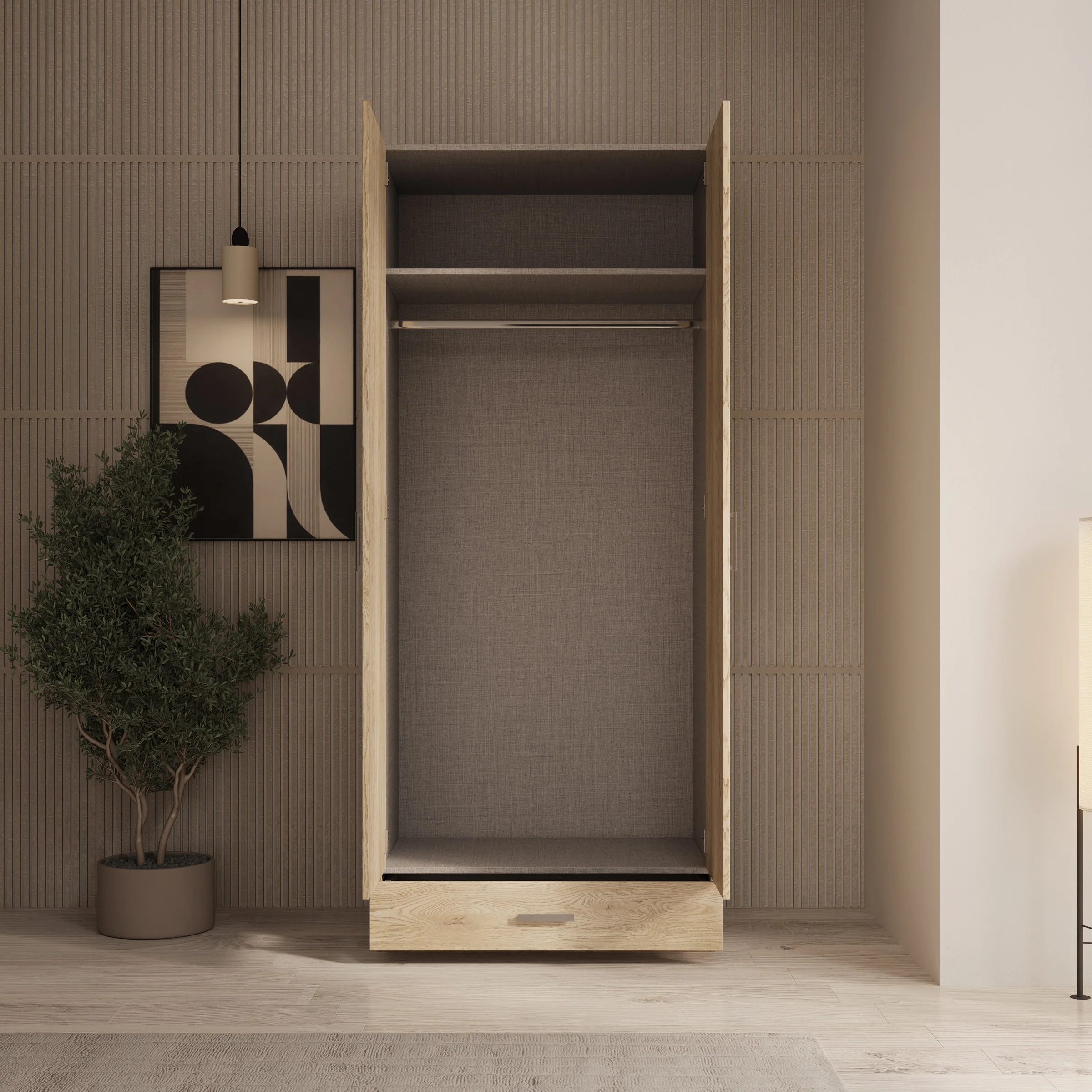Enzio - Kledingkast met 2 deuren - Eikenpatroon - 90x54x211 cm - Image 2