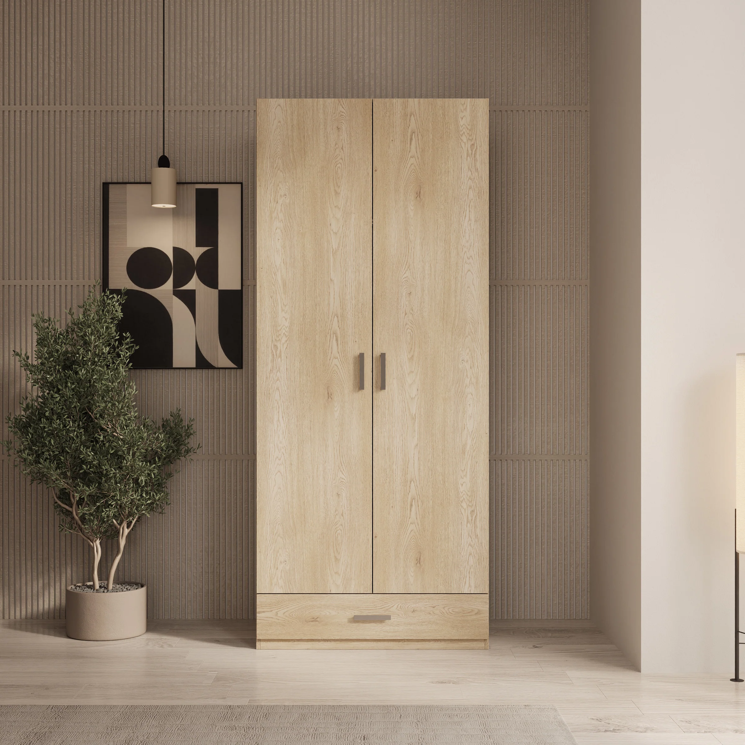 Enzio - Kledingkast met 2 deuren - Eikenpatroon - 90x54x211 cm - Image 3