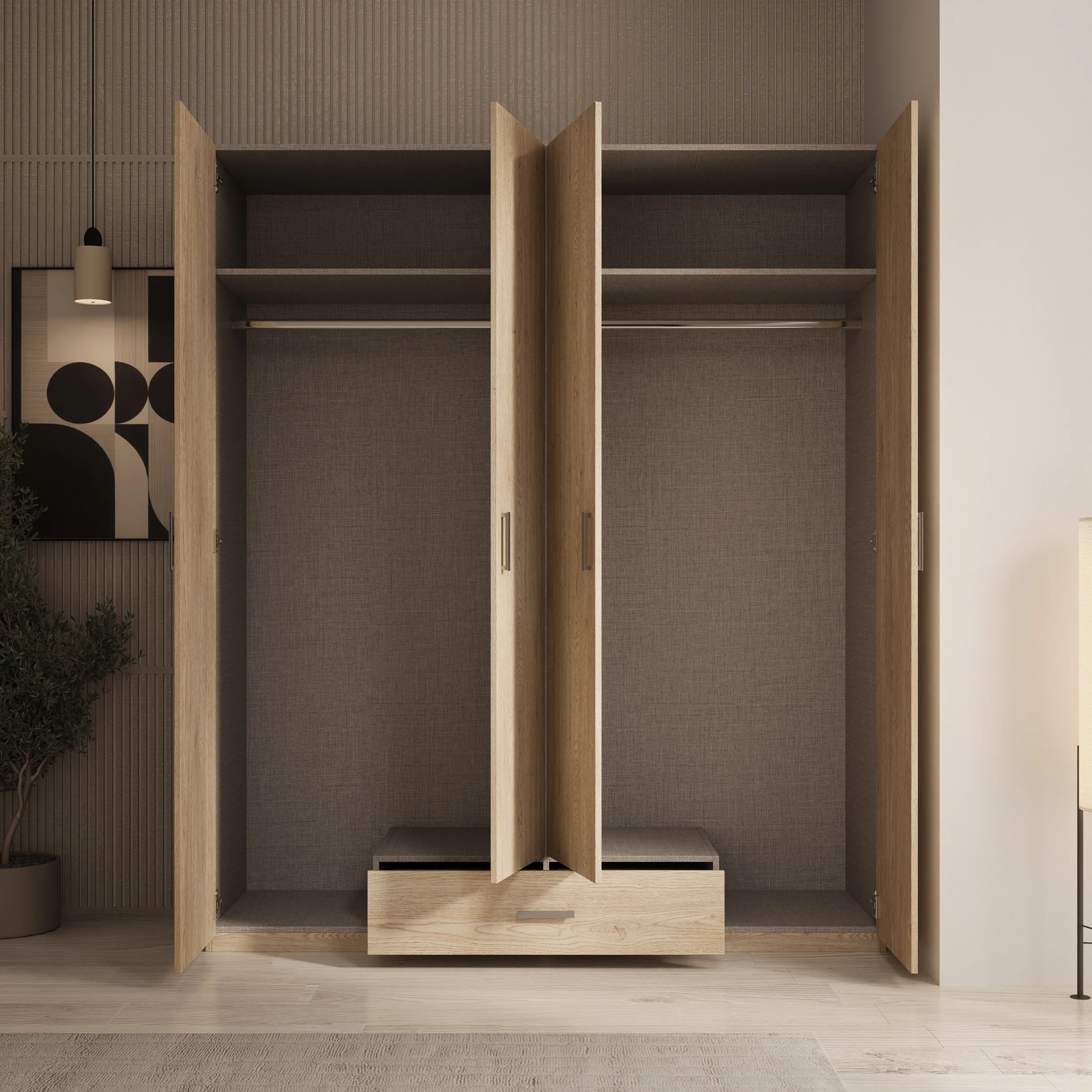 Enzio - Kledingkast met 4 deuren - Eikenpatroon - 178x54x211 cm - Image 2