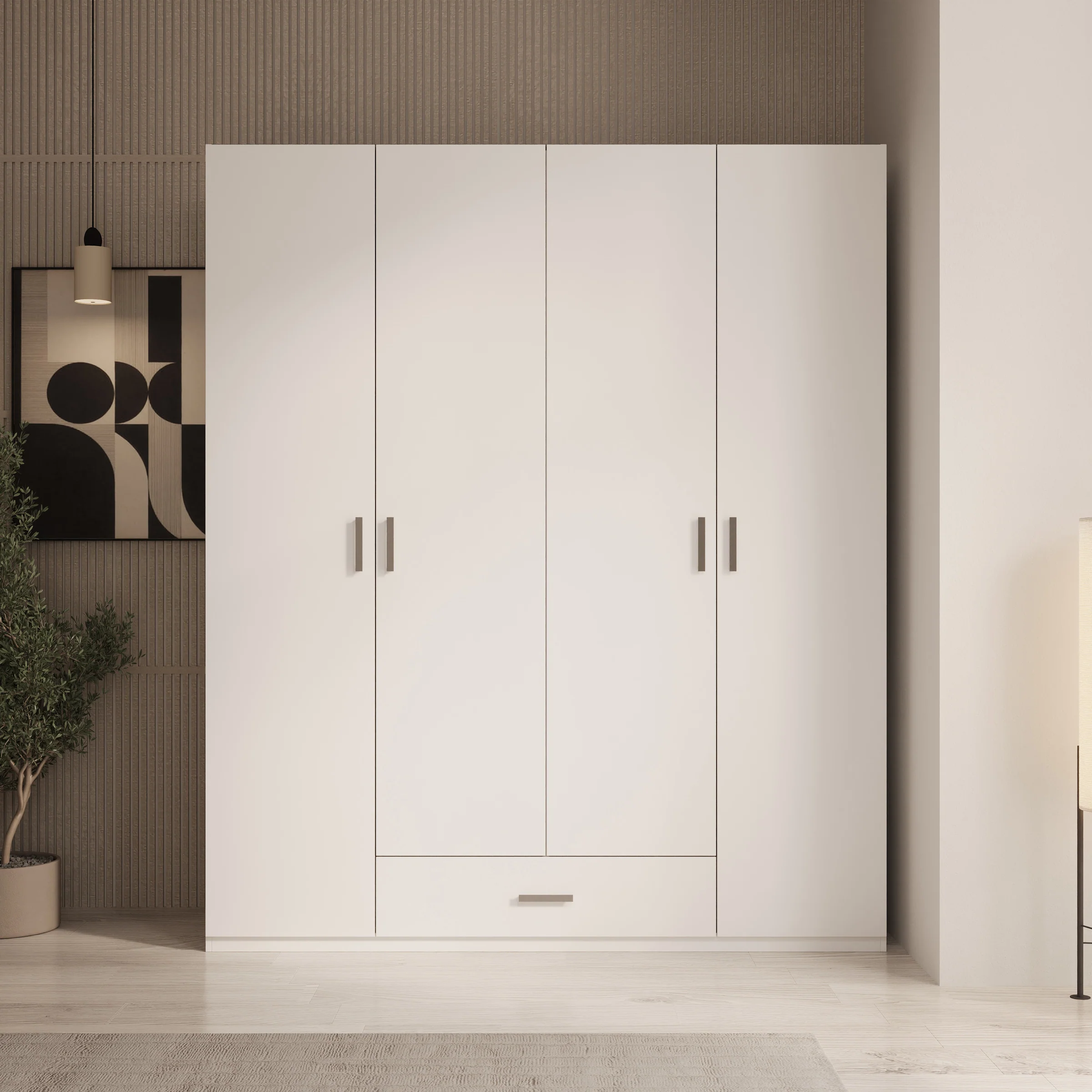 Enzio - Kledingkast met 4 deuren - Wit - 178x54x211 cm - Image 3