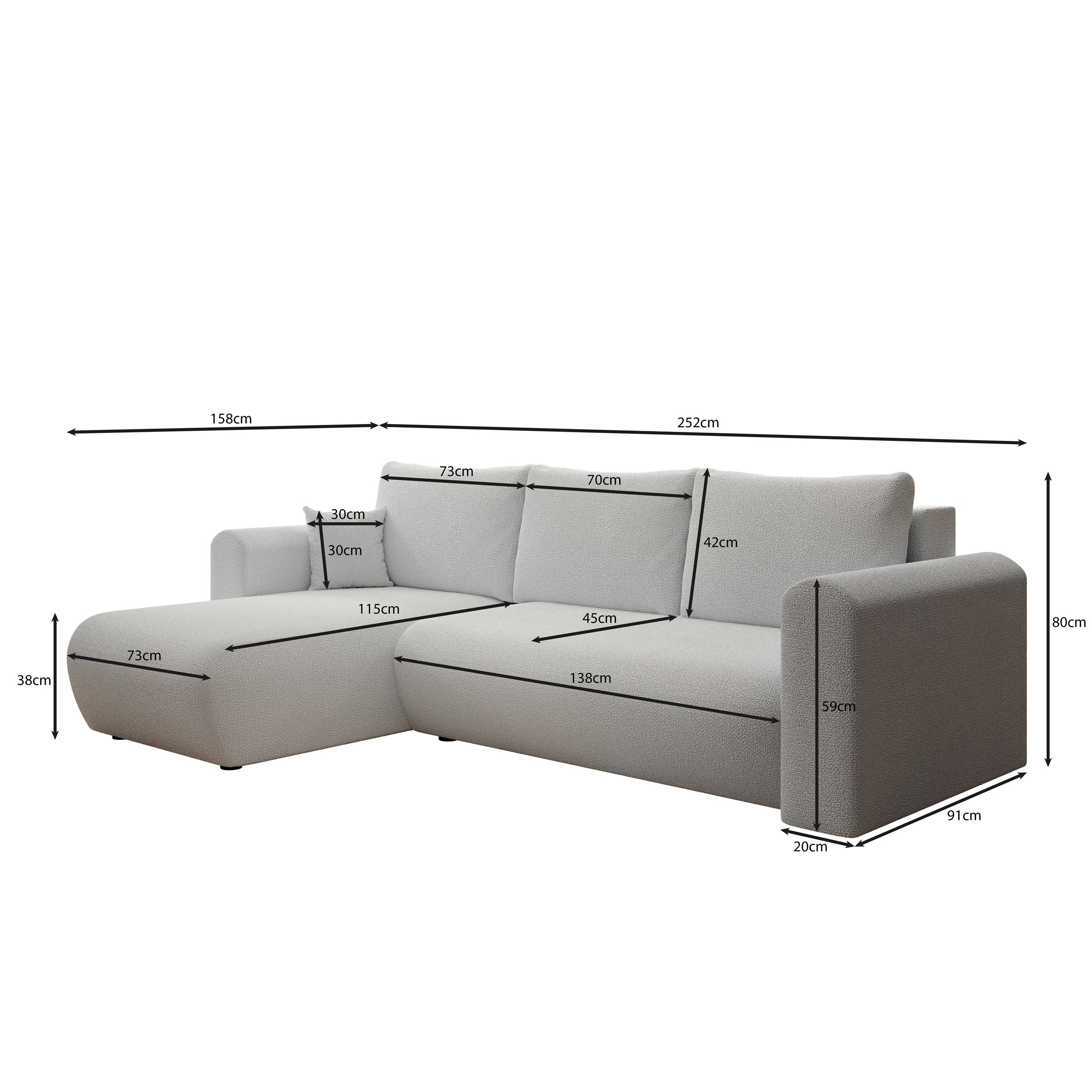Esencia - Hoekbank 3-zits met chaise longue - Stof grijs - 252x158x80 cm - Image 4