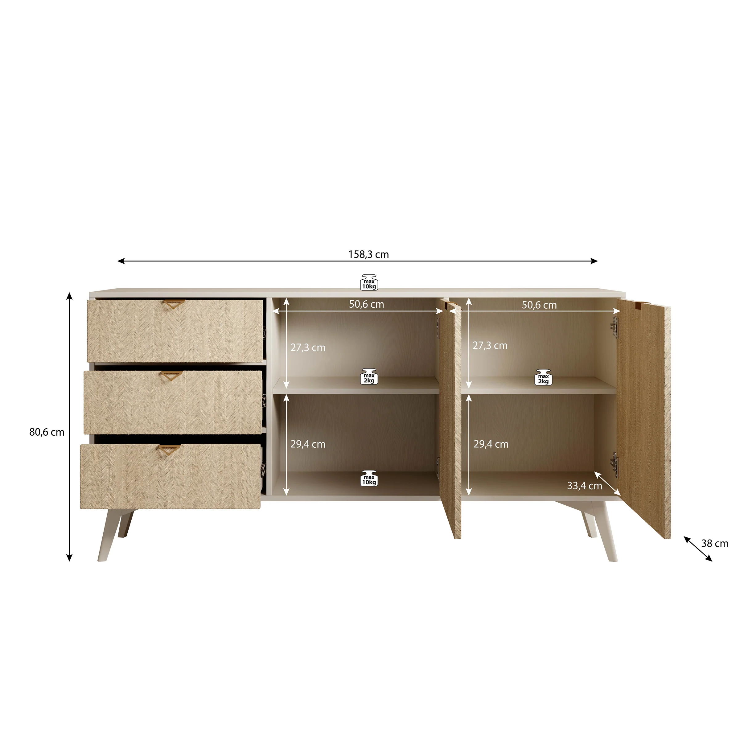 Essence - Dressoir - Beige/licht eiken - 158x38x81 cm - Image 5
