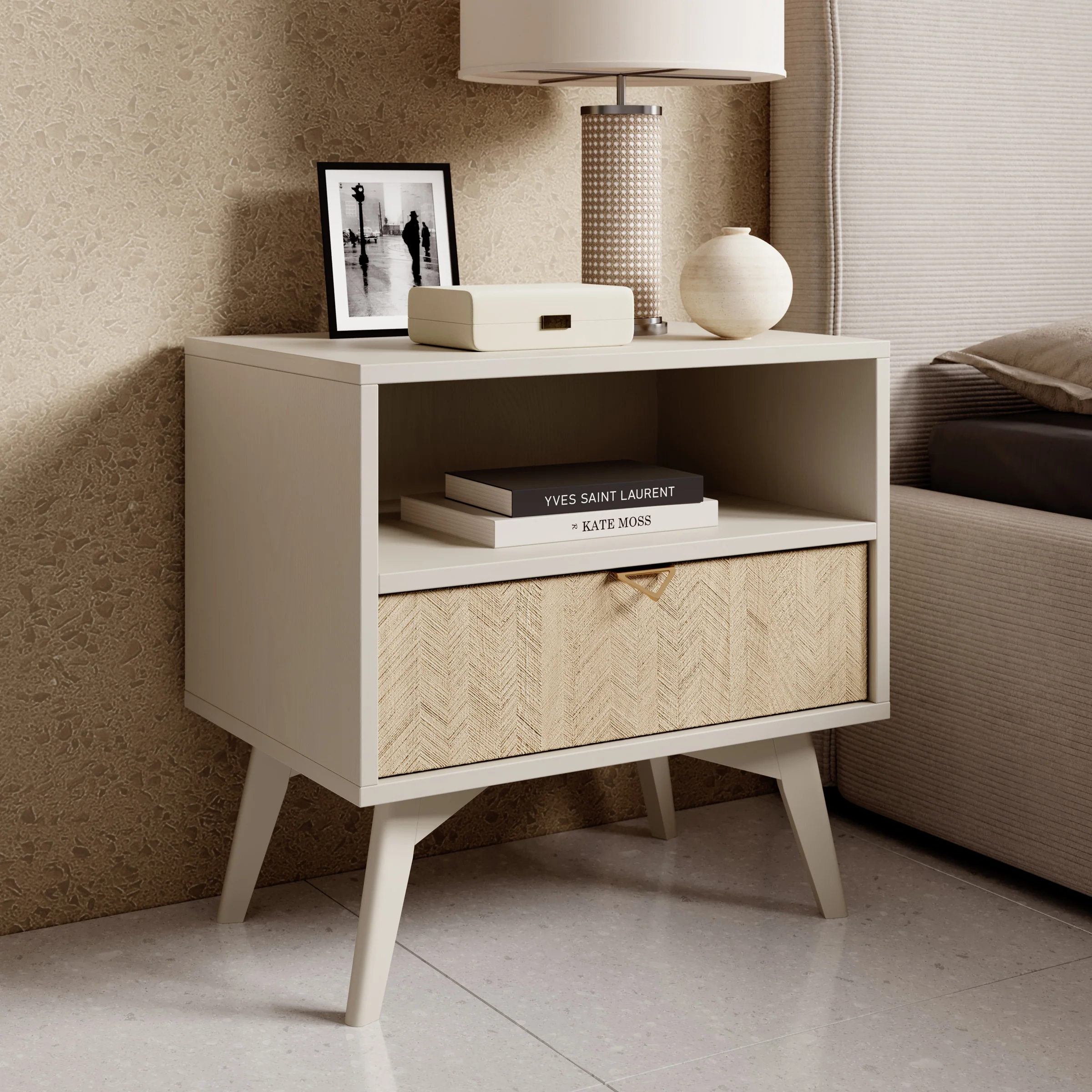 Essence - Nachtkastje - Beige/licht eiken - 54x38x54 cm