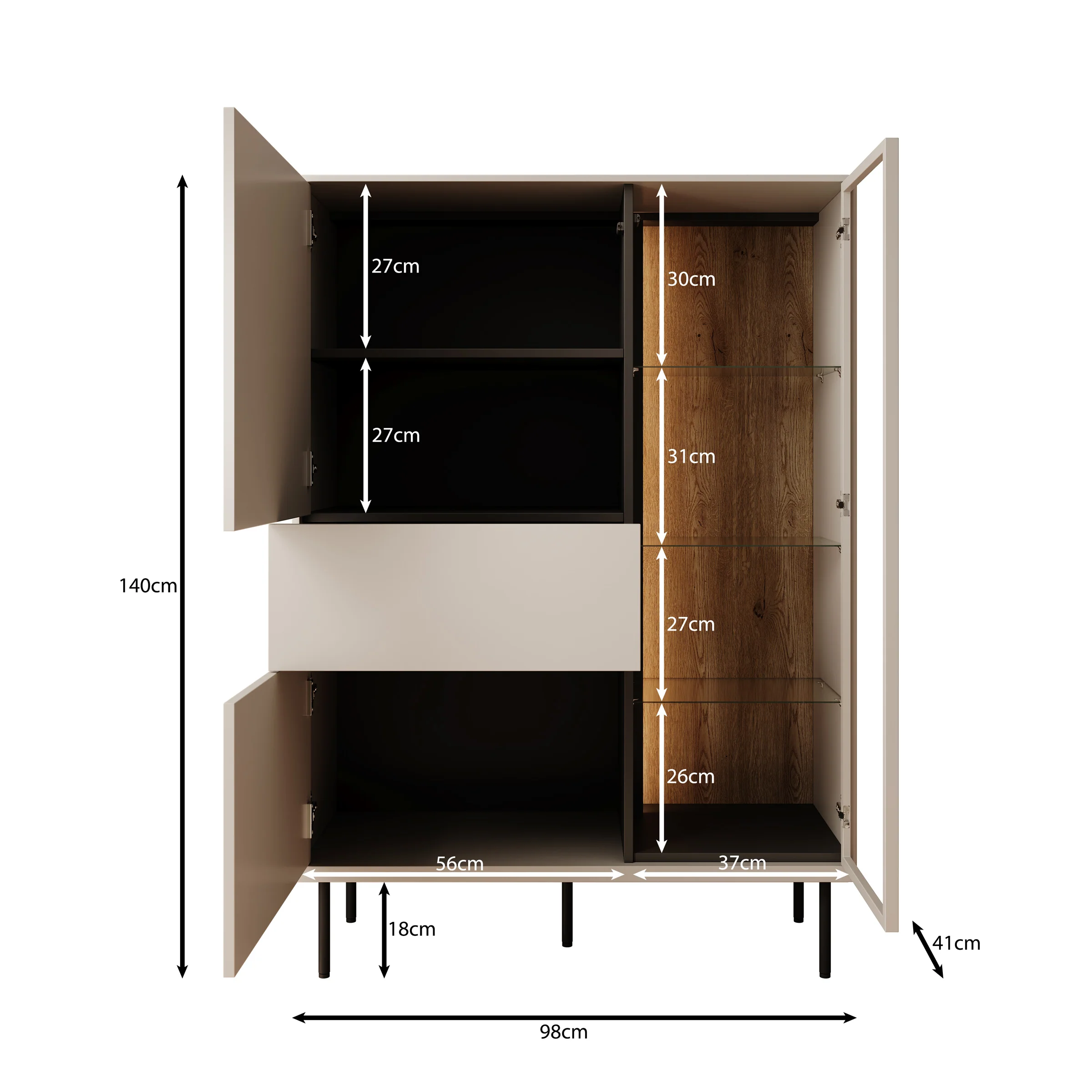 Estrella - Vitrinekast - Beige - 98x41x140 cm - Image 5