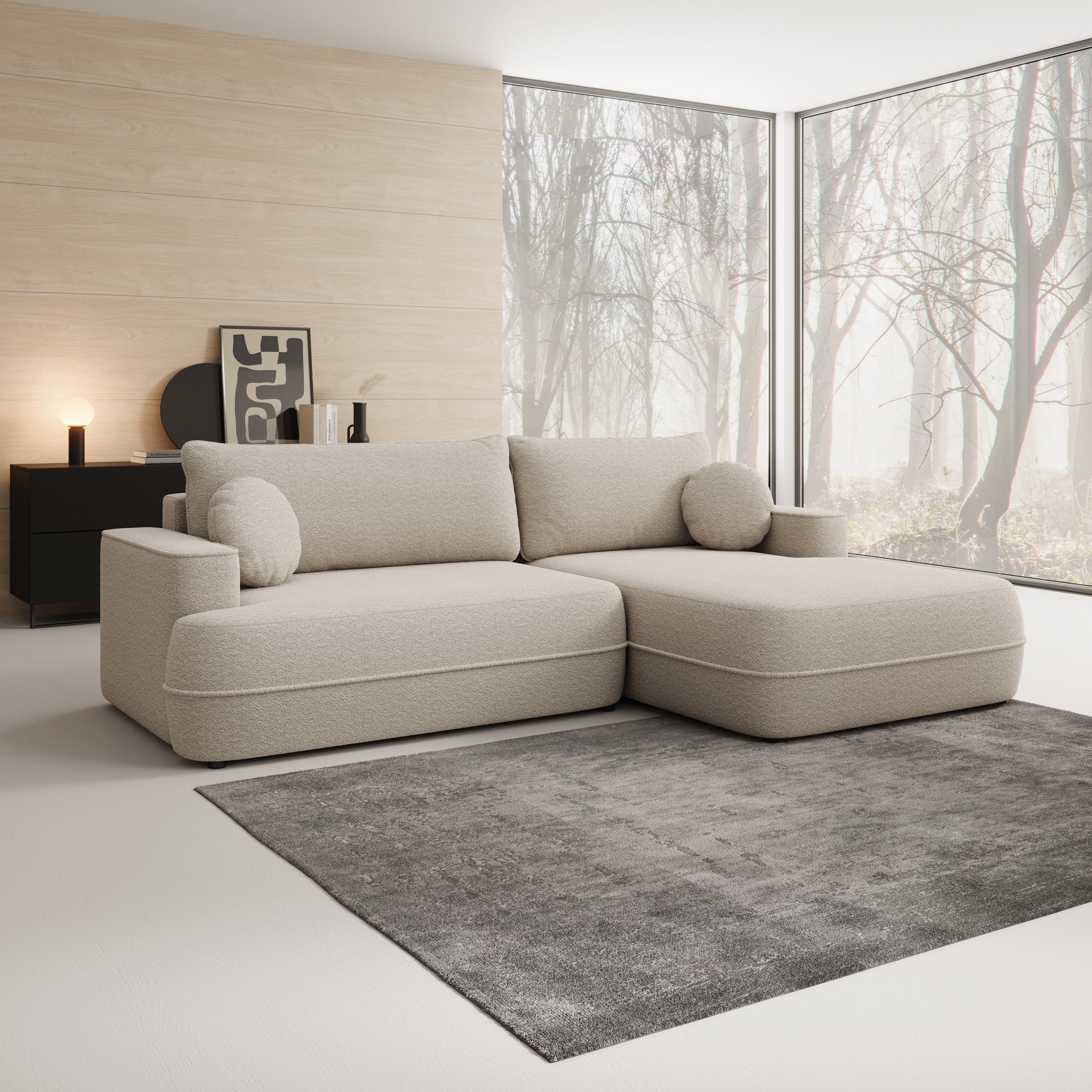 Fensa - Hoekbank 3-zits met chaise longue - Stof beige - Rechts