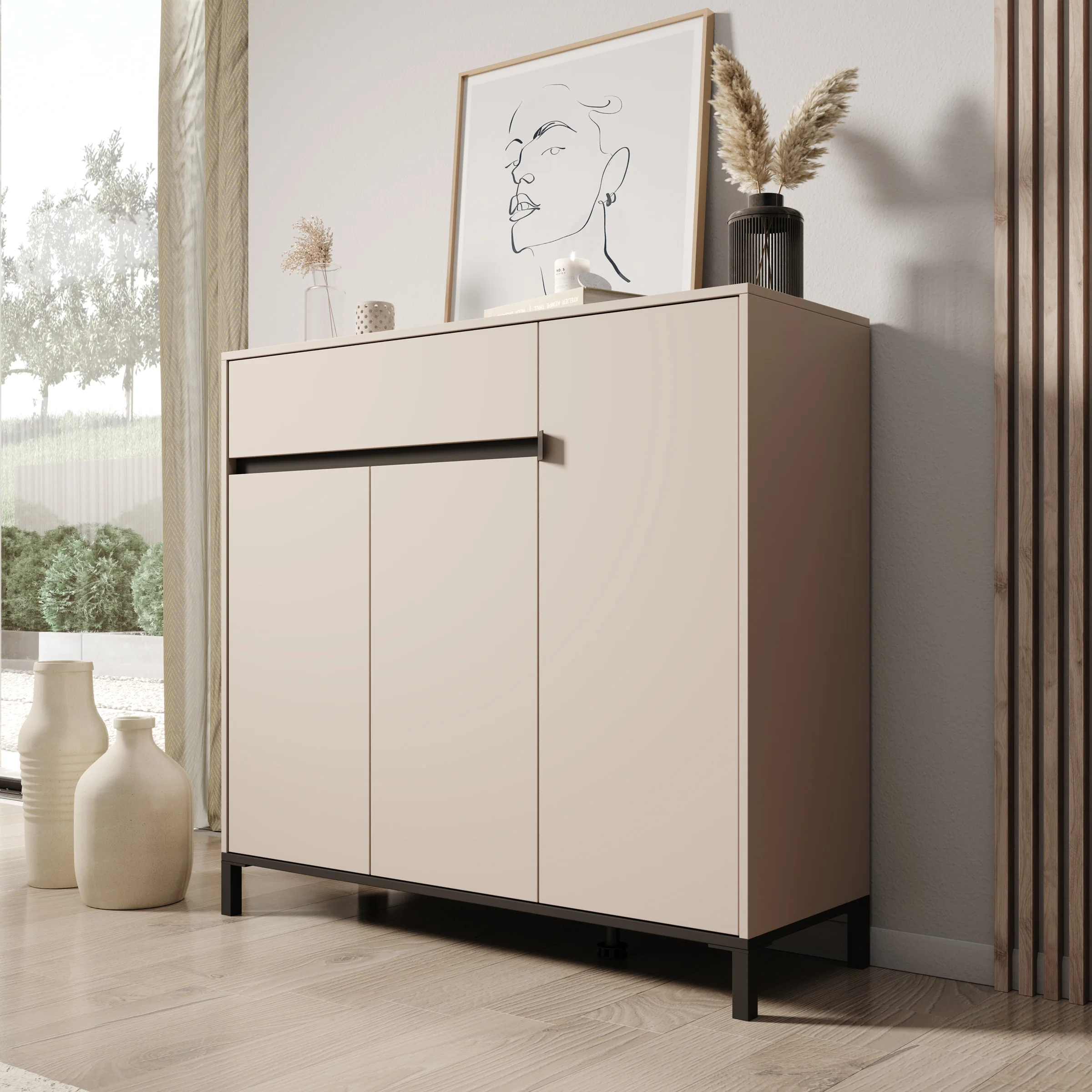 Finta - Schoenenkast - Beige - 119x40x110 cm
